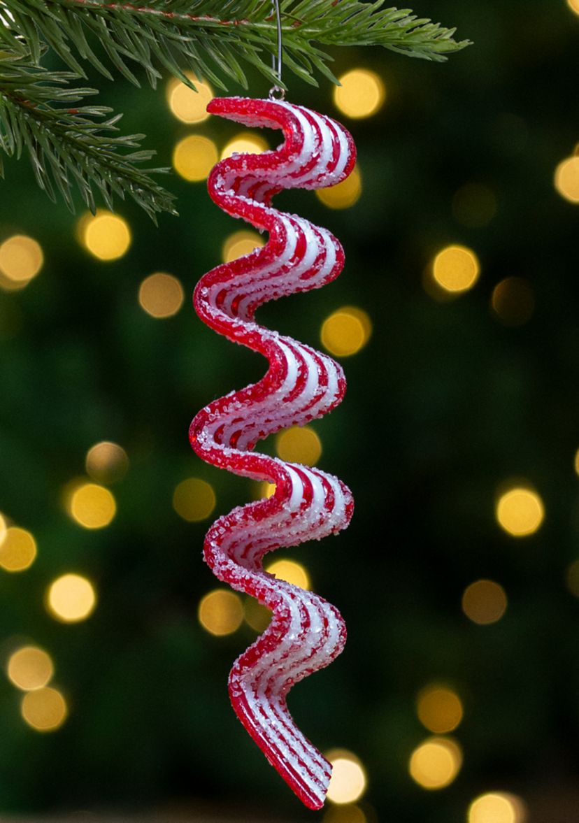 6ct Red and White Sugar Coated Ribbon Candy Christmas Ornaments 5.75Inch