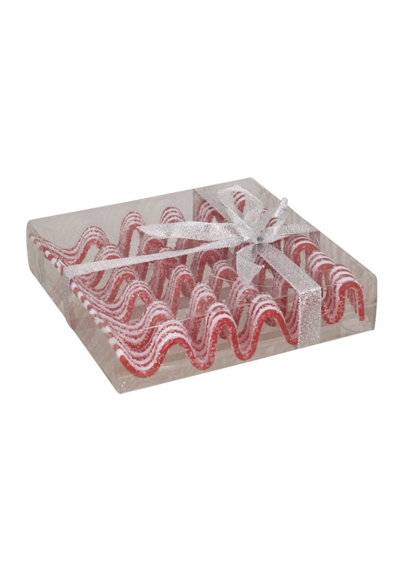 6ct Red and White Sugar Coated Ribbon Candy Christmas Ornaments 5.75Inch