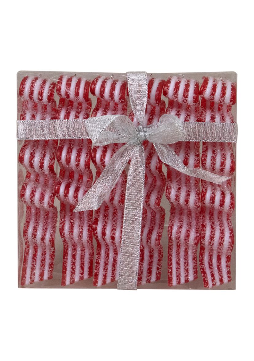 6ct Red and White Sugar Coated Ribbon Candy Christmas Ornaments 5.75Inch