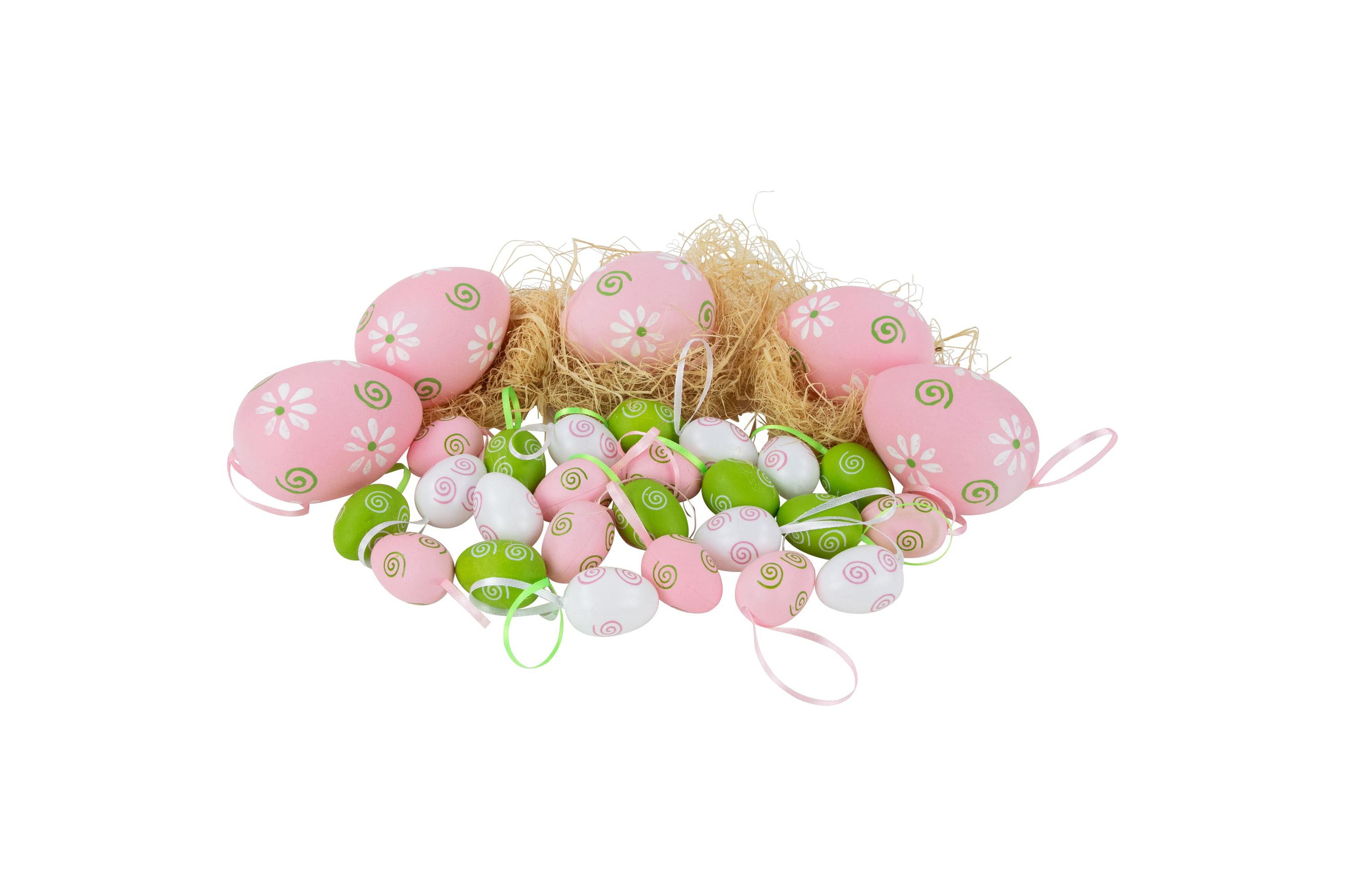 29ct Pastel Pink  Green and White Spring Easter Egg Ornaments 3.25"