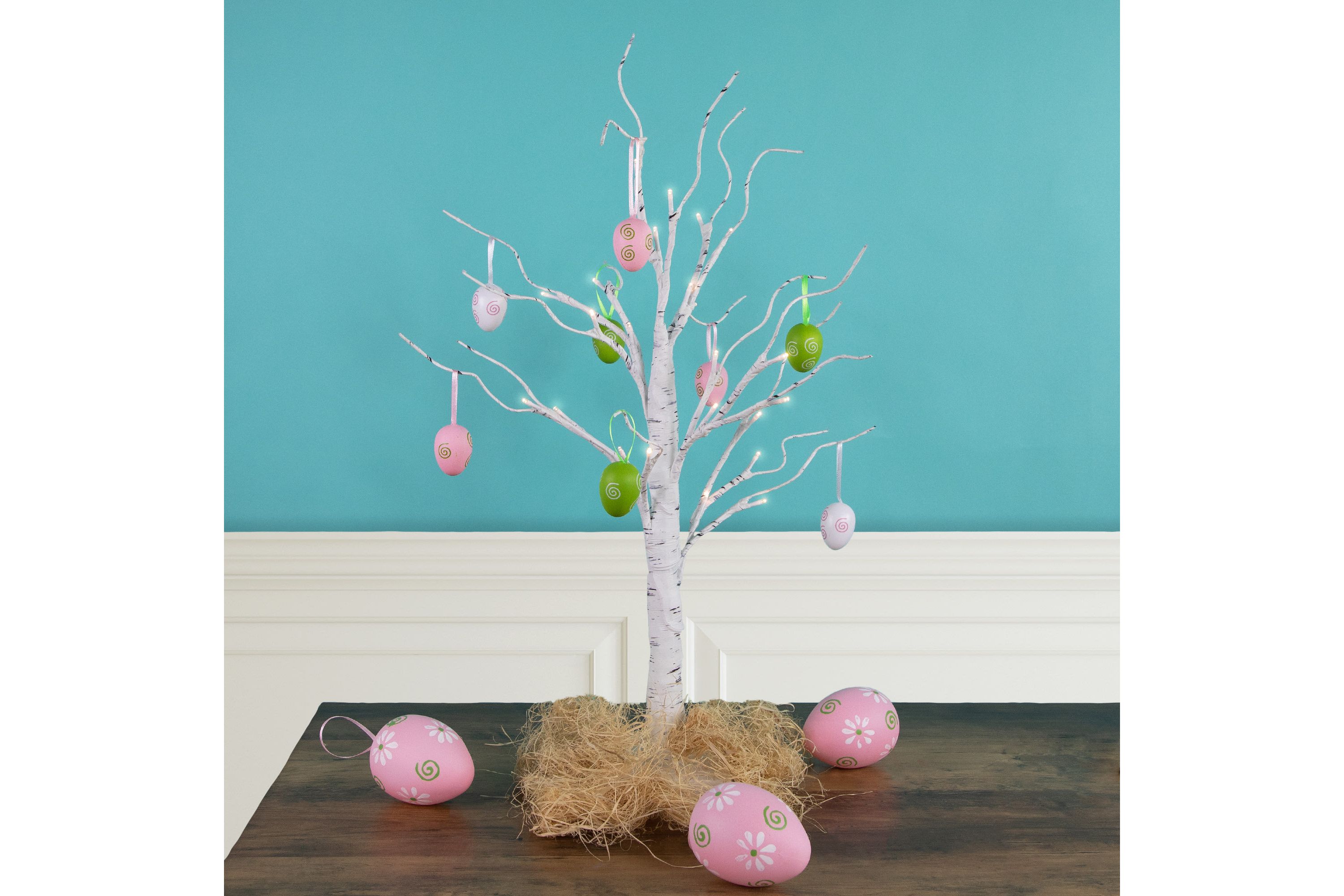 29ct Pastel Pink  Green and White Spring Easter Egg Ornaments 3.25"