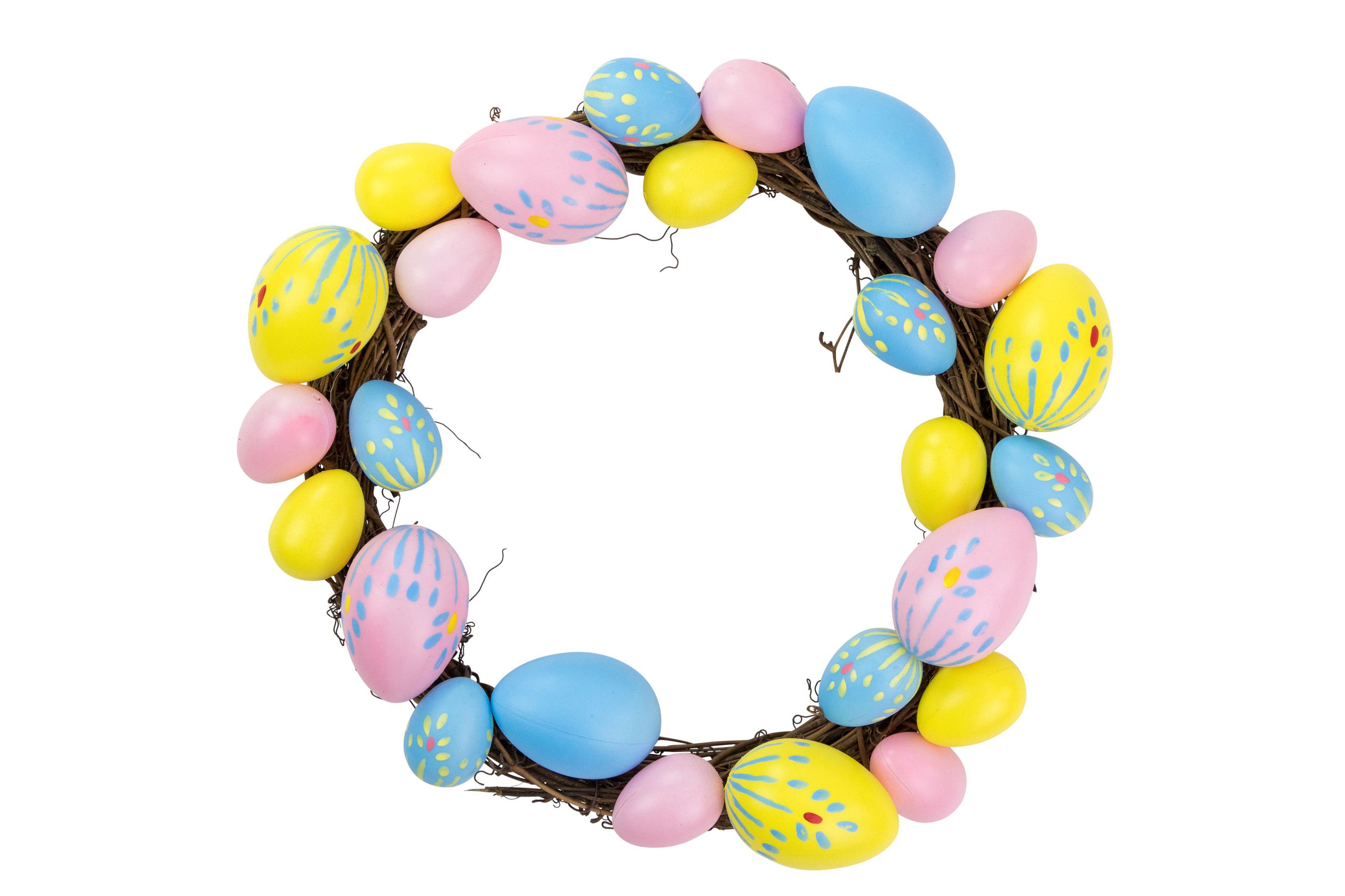 10" Pastel Pink  Yellow and Blue Floral Stem Easter Egg Spring Grapevine Wreath