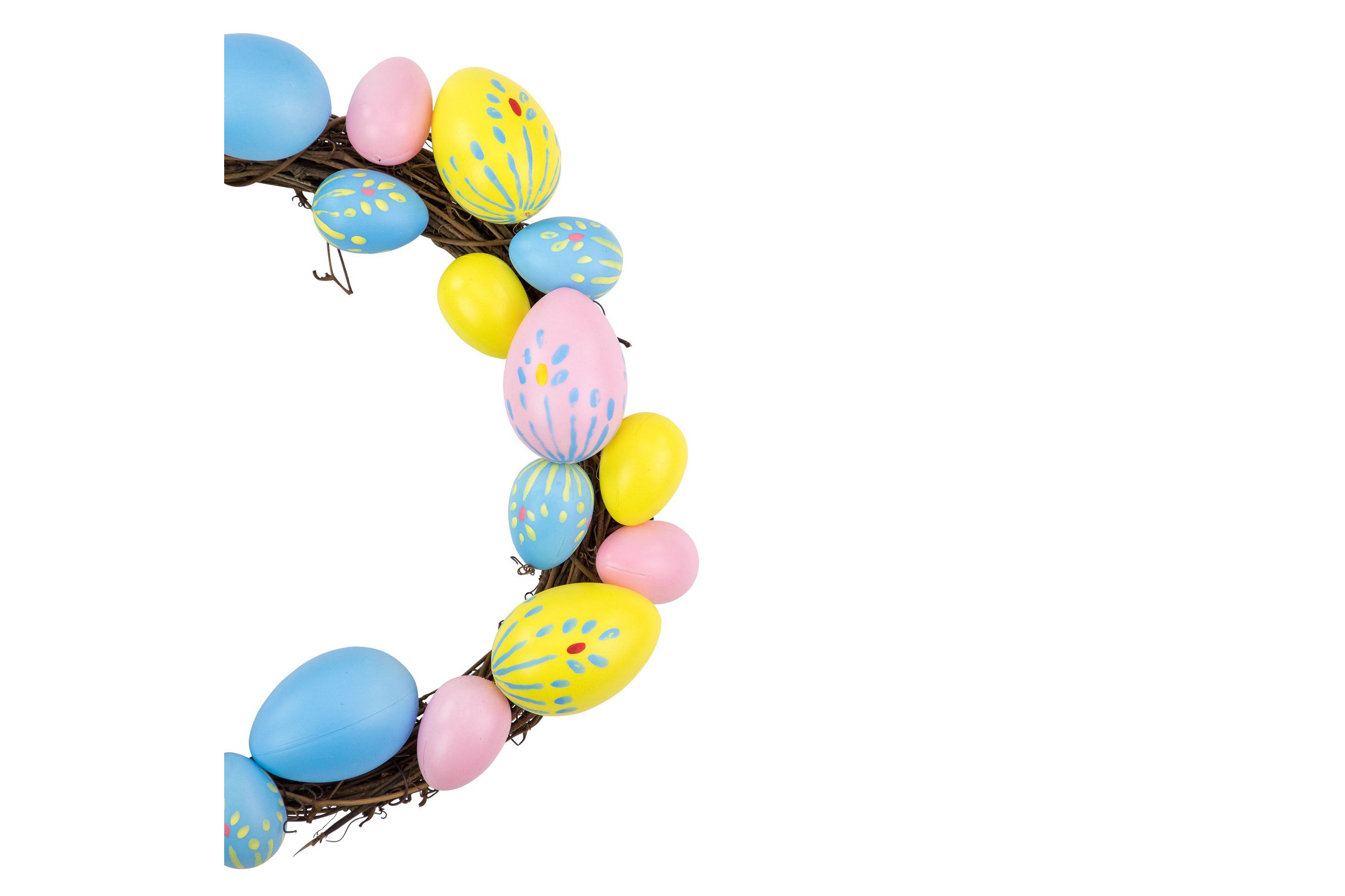 10" Pastel Pink  Yellow and Blue Floral Stem Easter Egg Spring Grapevine Wreath