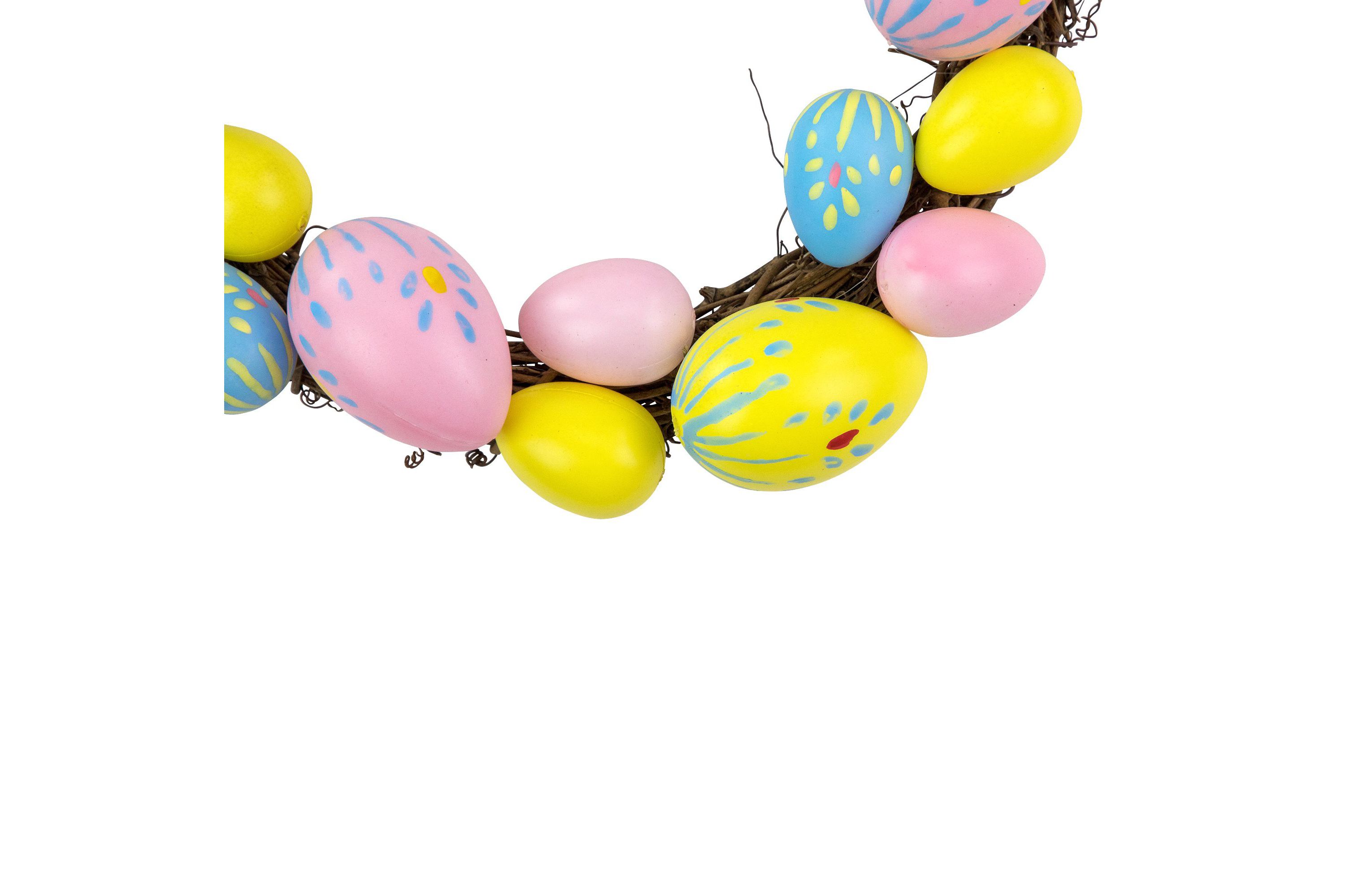 10" Pastel Pink  Yellow and Blue Floral Stem Easter Egg Spring Grapevine Wreath