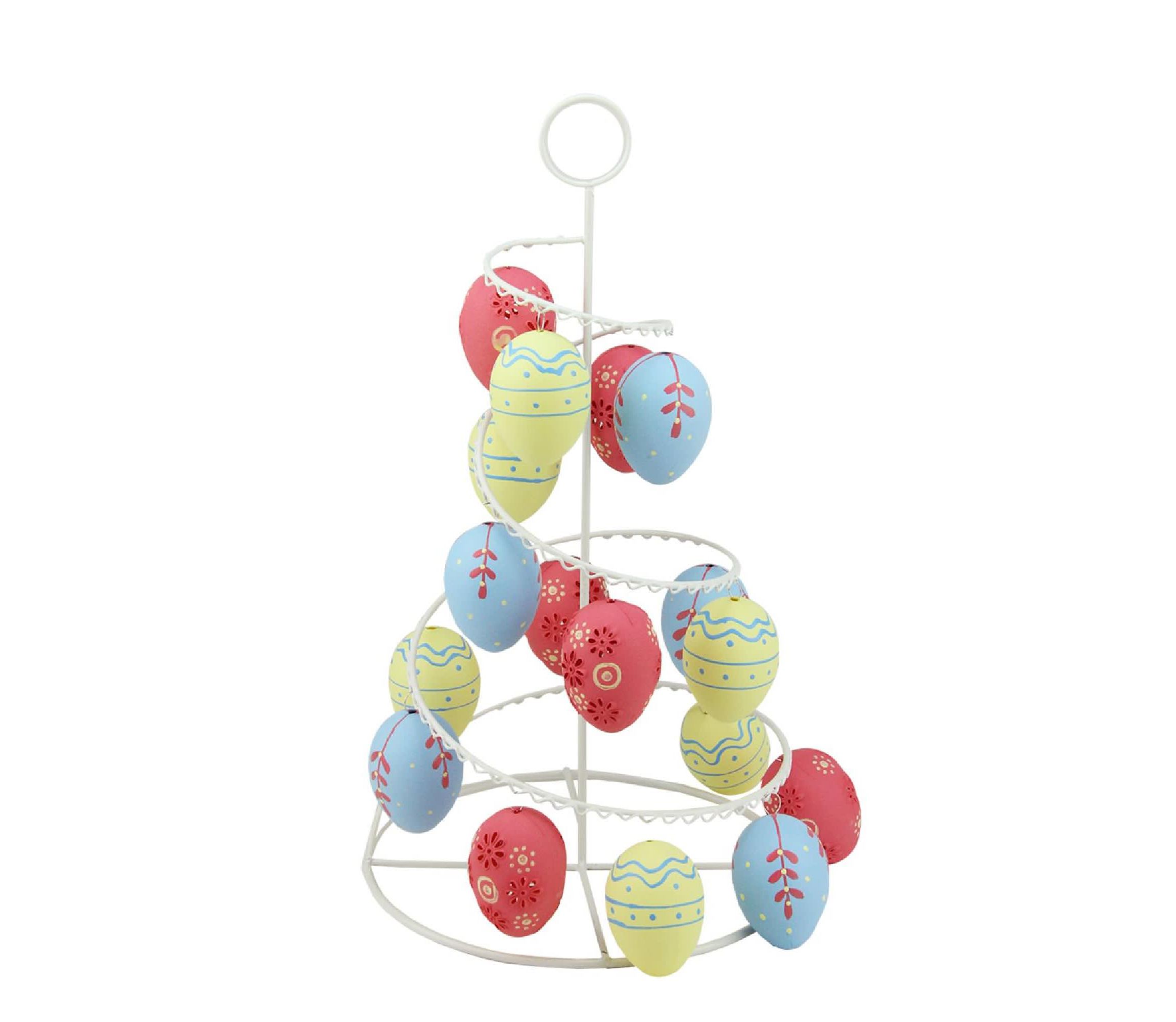 Floral and Striped Decorative Easter Egg Tree - 14.25" - Blue and Yellow