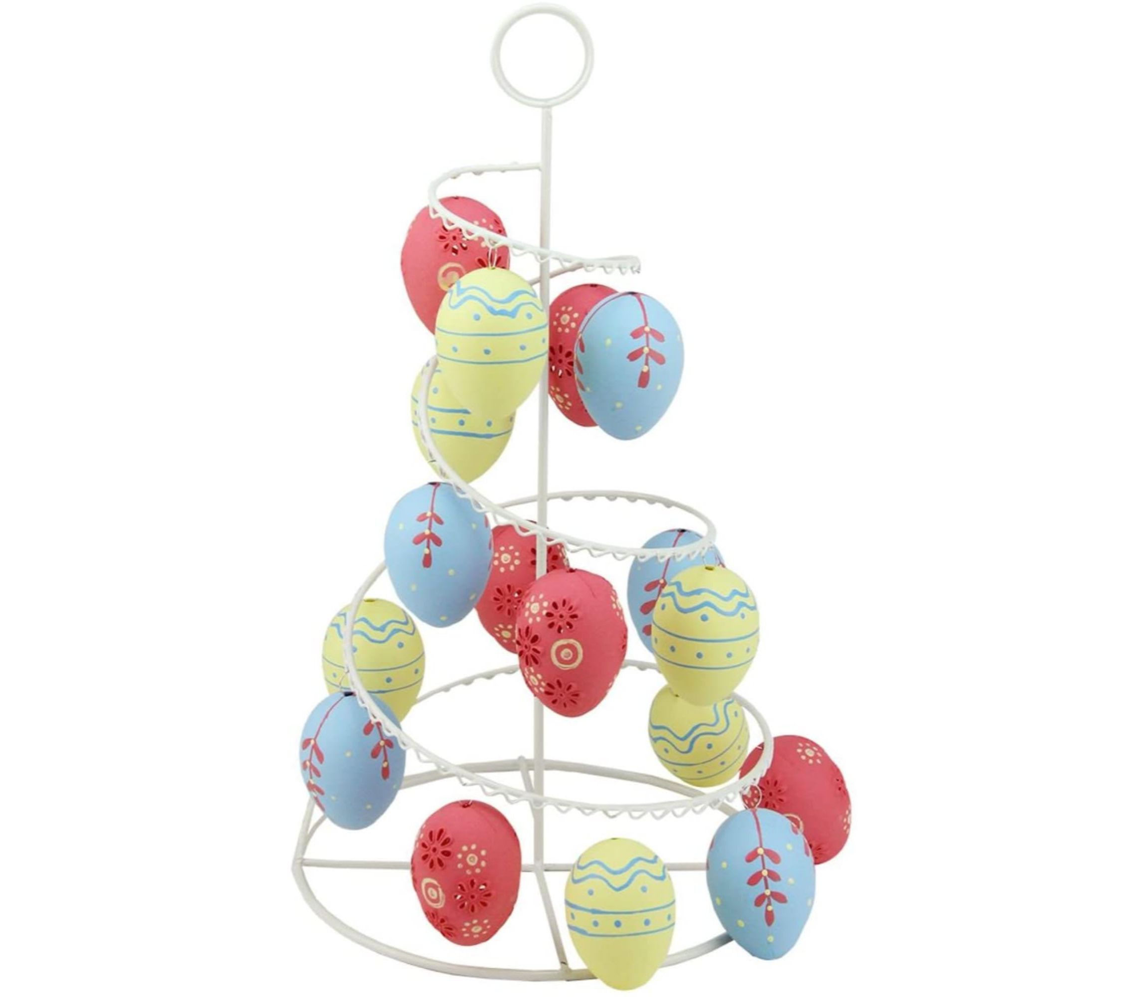 Floral and Striped Decorative Easter Egg Tree - 14.25" - Blue and Yellow