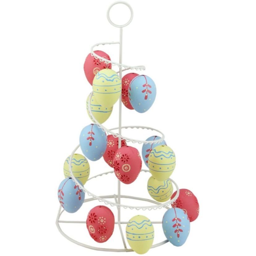 Floral and Striped Decorative Easter Egg Tree - 14.25" - Blue and Yellow