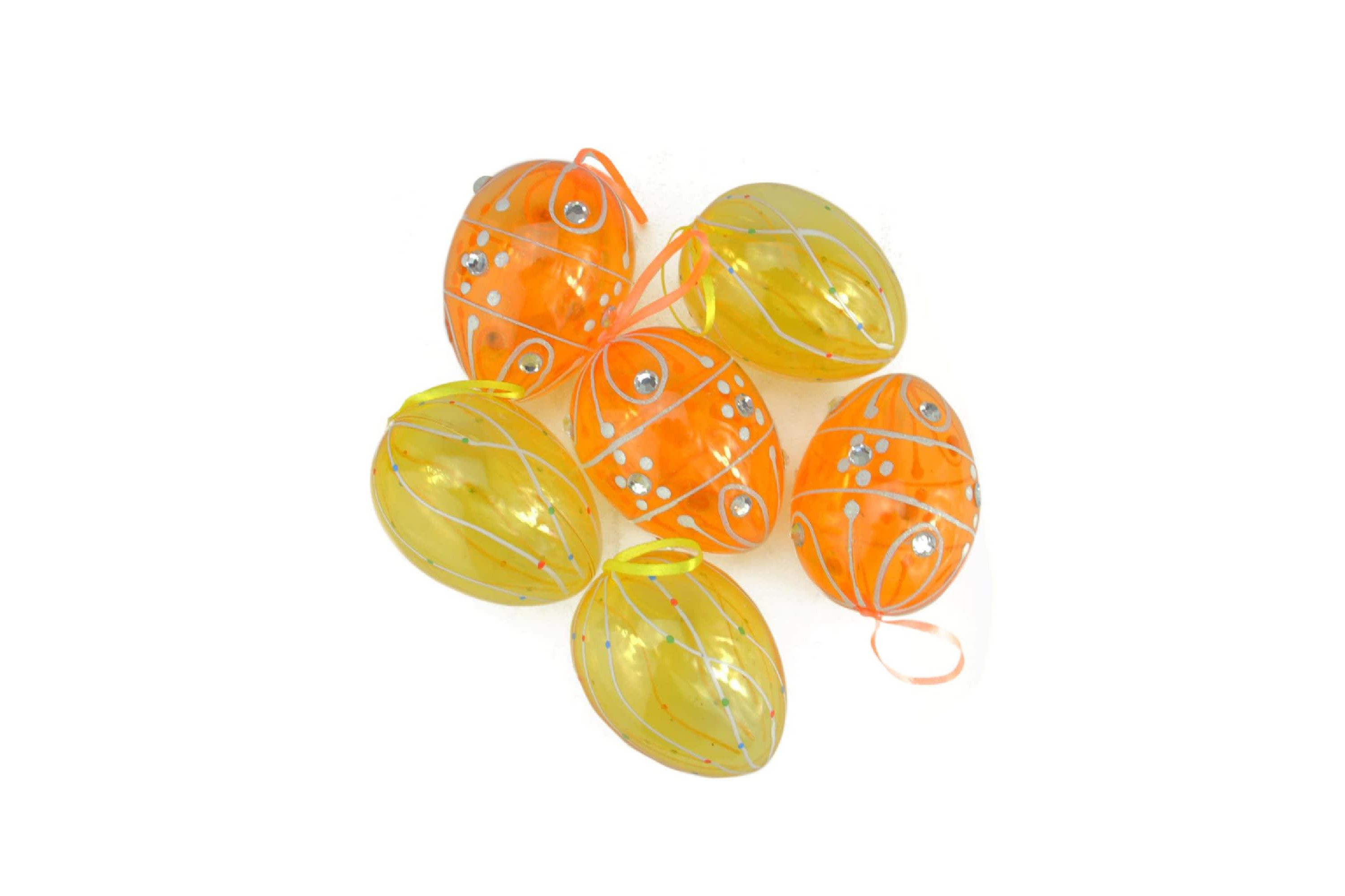 Set of 6 Transparent Yellow and Orange Glitter Gem Spring Easter Egg Ornaments - 3.25"