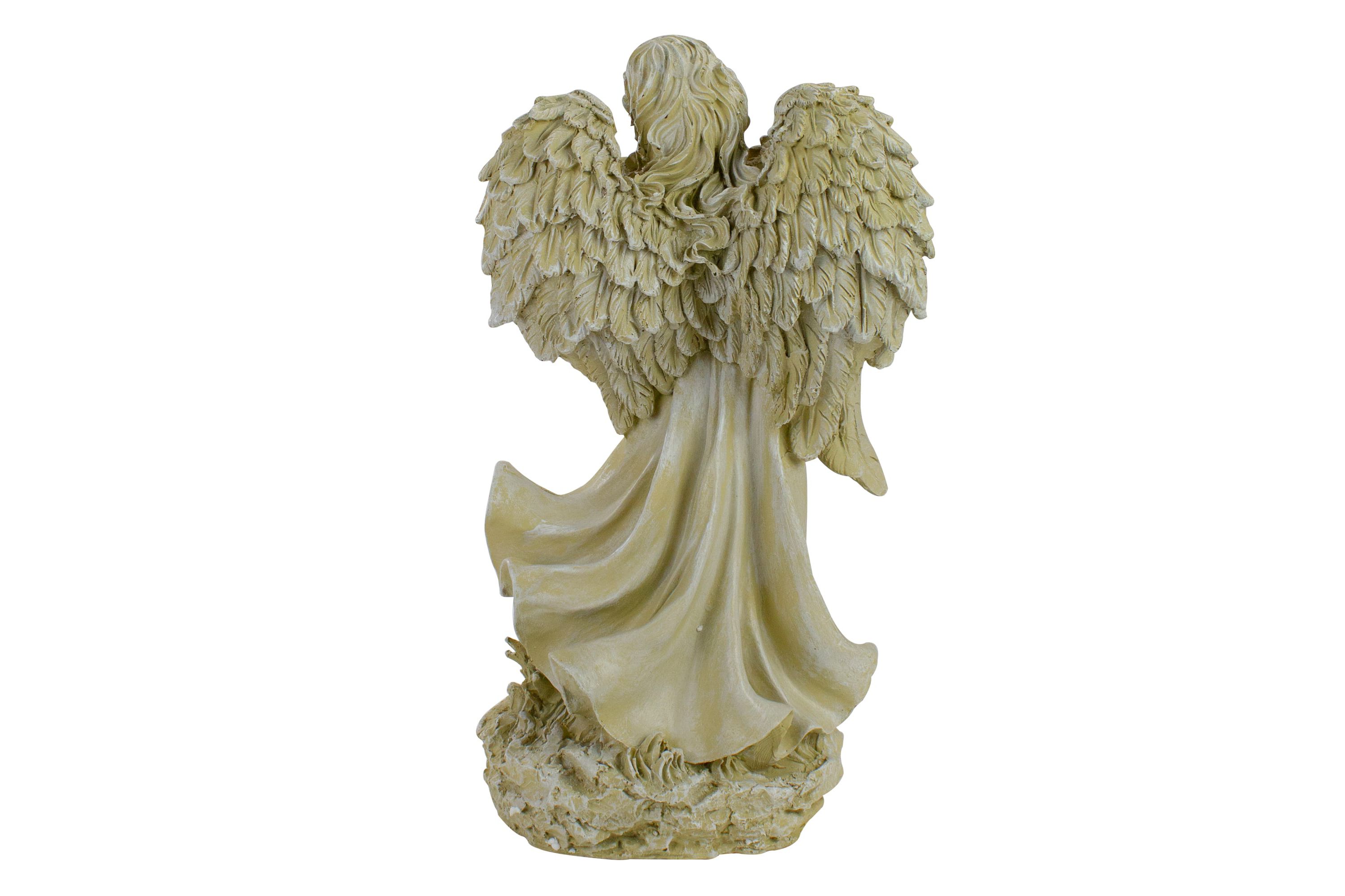 17.5" Ivory Angel with Bird and Bouquet Outdoor Patio Garden Statue