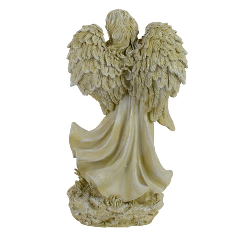17.5" Ivory Angel with Bird and Bouquet Outdoor Patio Garden Statue