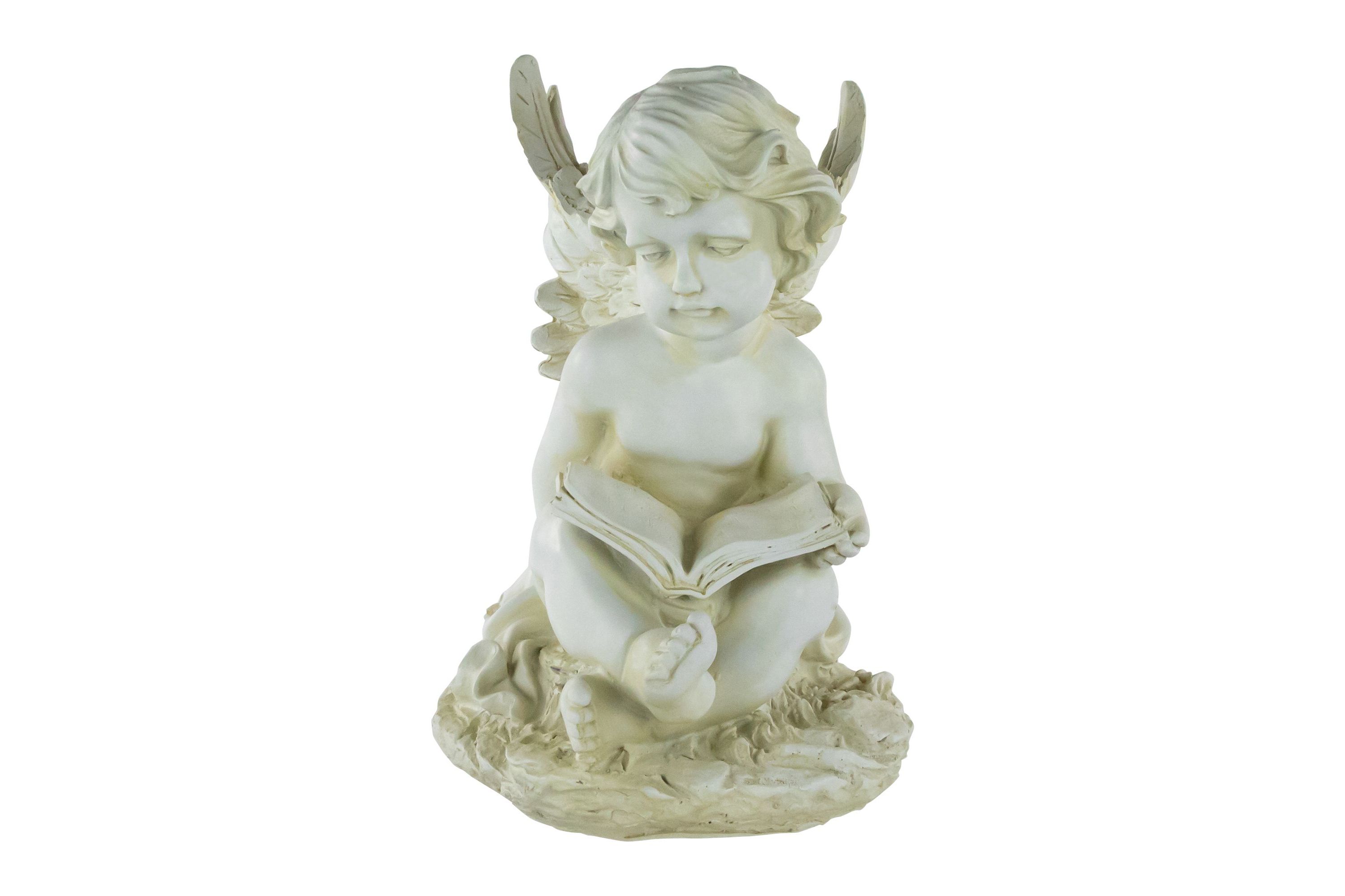 11.5" Ivory Sitting Cherub Angel with Book Outdoor Patio Garden Statue