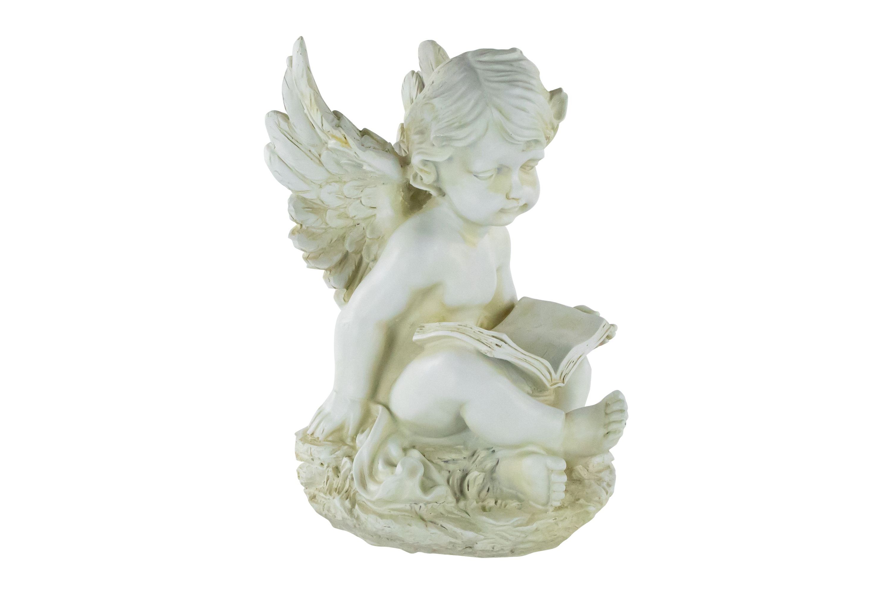 11.5" Ivory Sitting Cherub Angel with Book Outdoor Patio Garden Statue