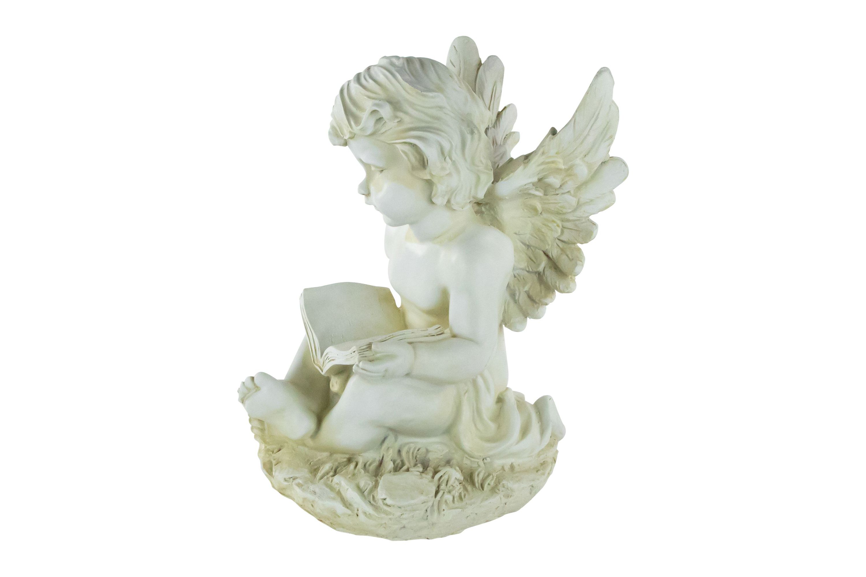 11.5" Ivory Sitting Cherub Angel with Book Outdoor Patio Garden Statue