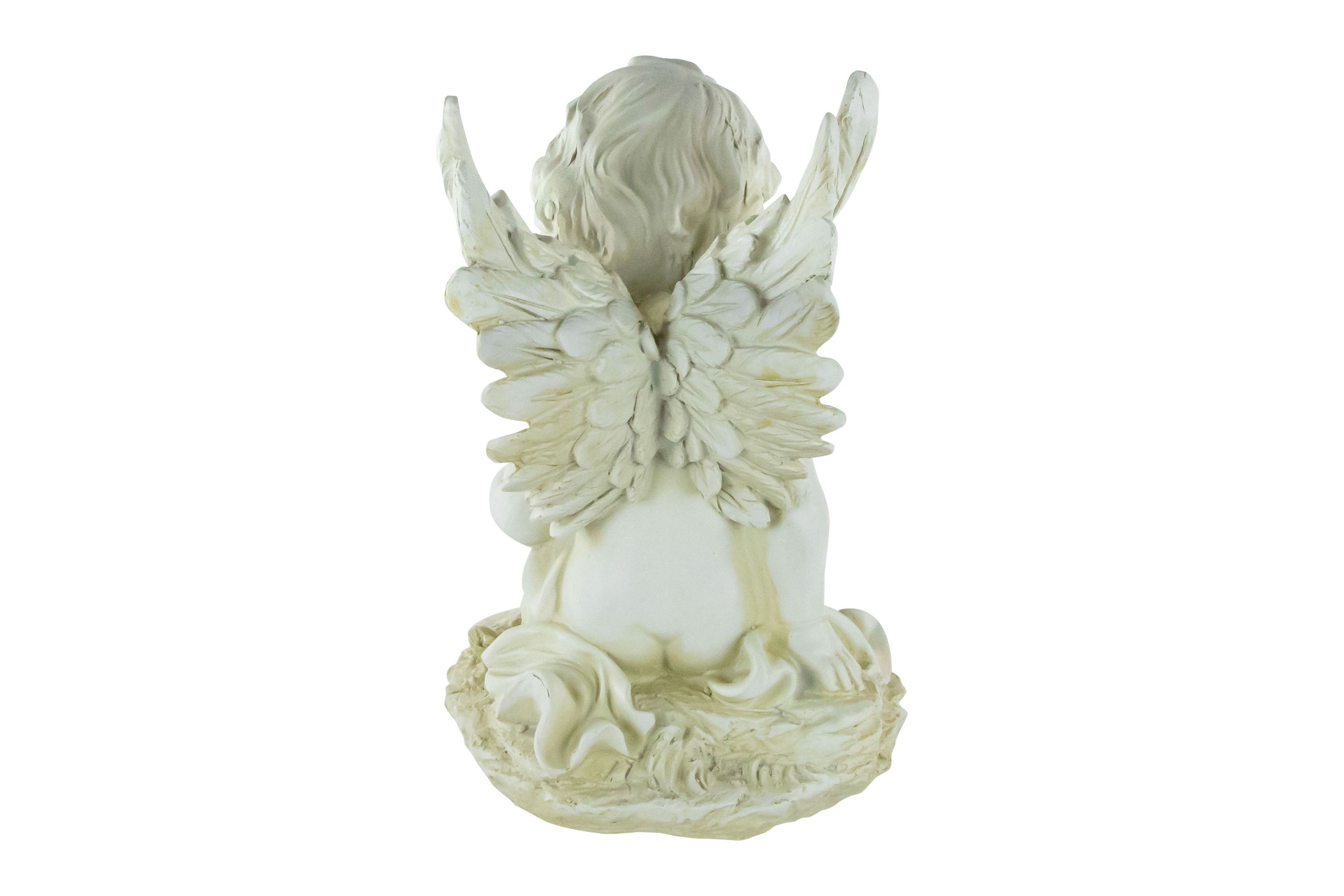 11.5" Ivory Sitting Cherub Angel with Book Outdoor Patio Garden Statue