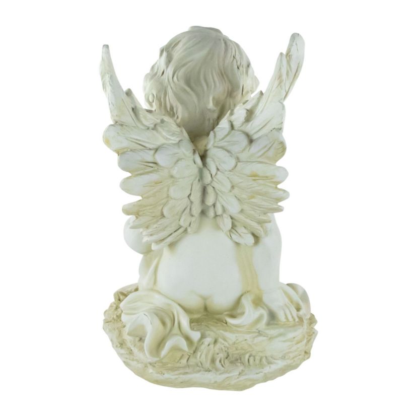 11.5" Ivory Sitting Cherub Angel with Book Outdoor Patio Garden Statue