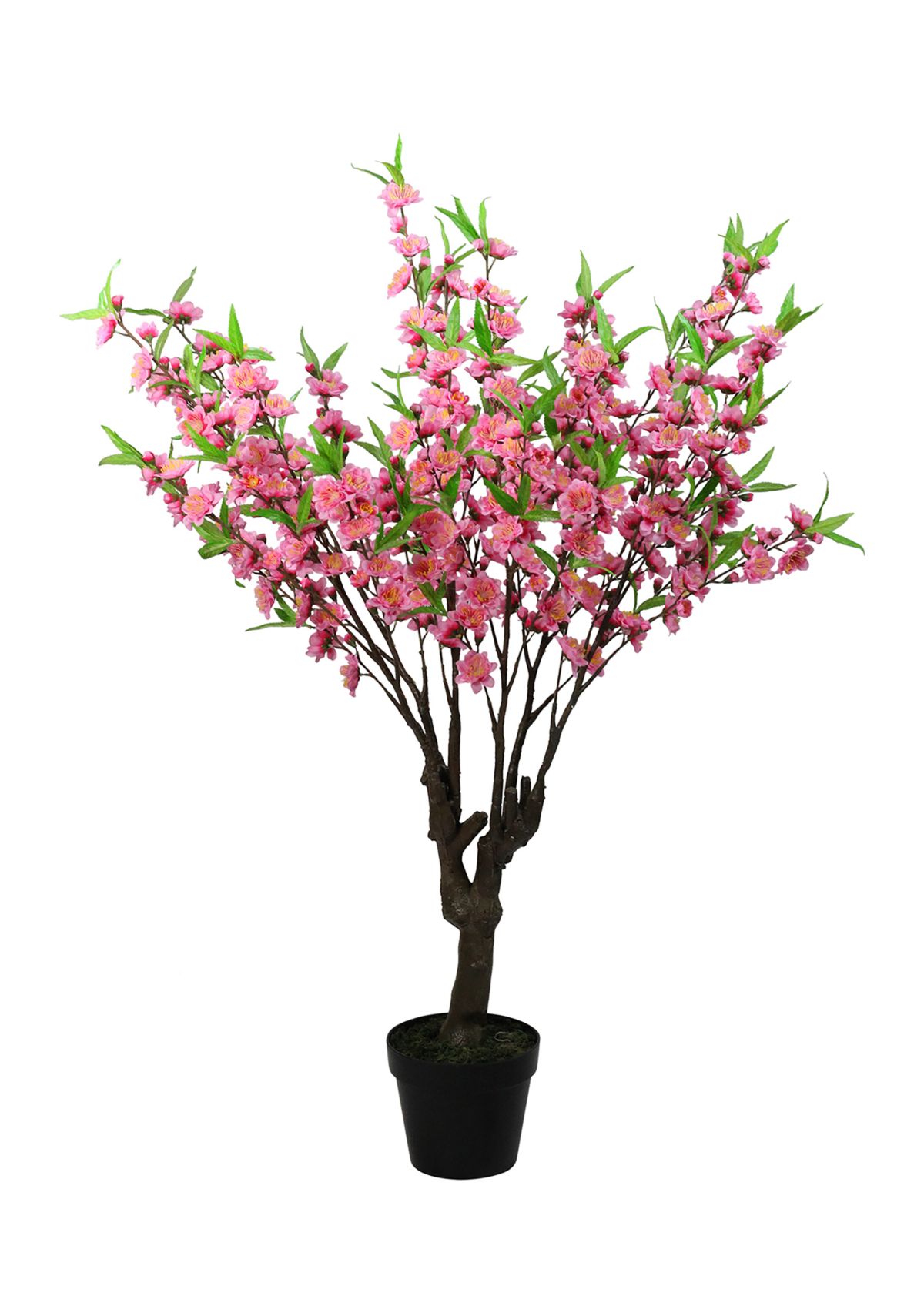43.5Inch Potted Pink and Green Floral Peach Blossom Artificial Christmas Tree - Unlit
