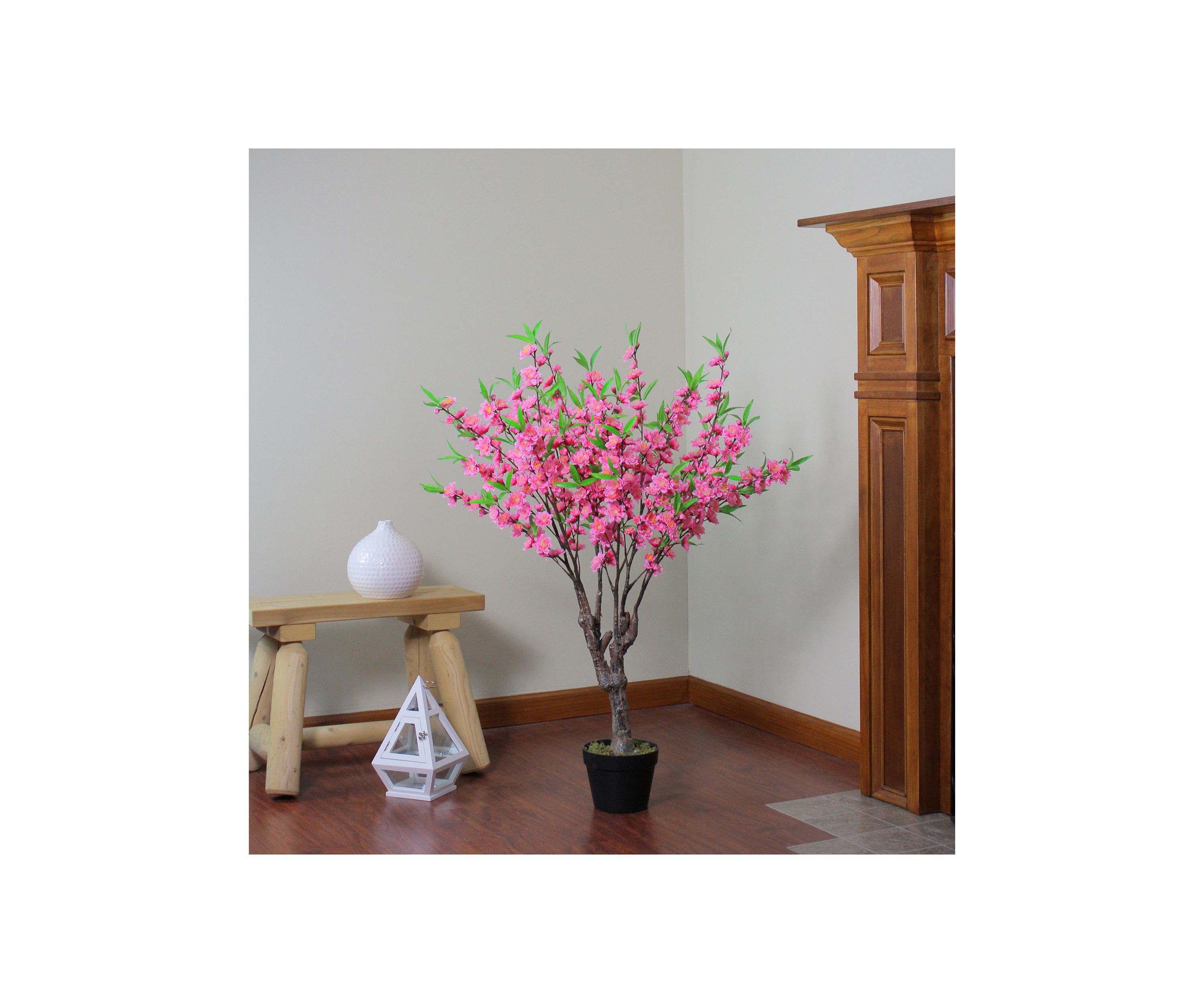 43.5Inch Potted Pink and Green Floral Peach Blossom Artificial Christmas Tree - Unlit