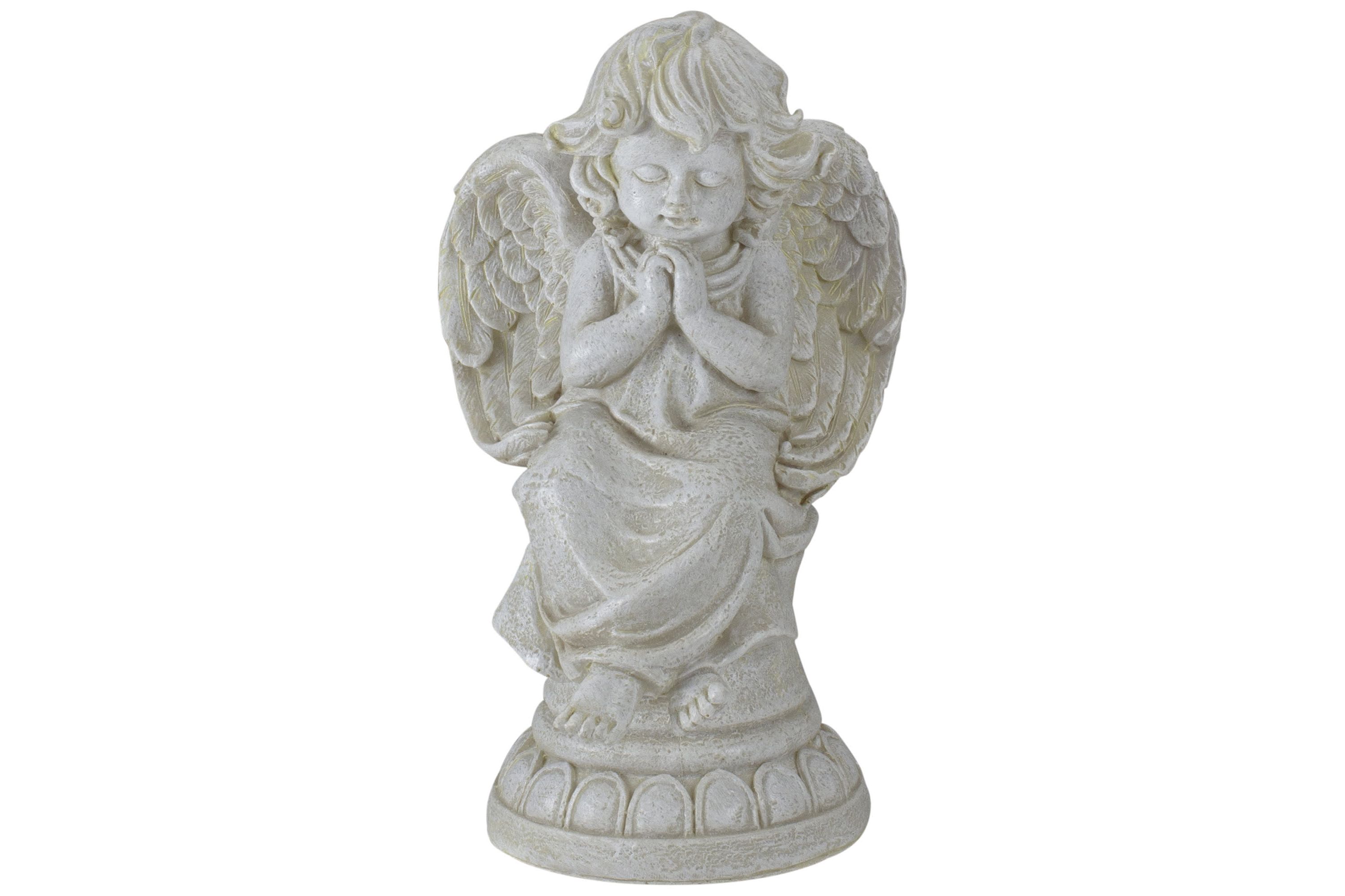 9" Ivory Praying Angel on Pedestal Outdoor Garden Statue