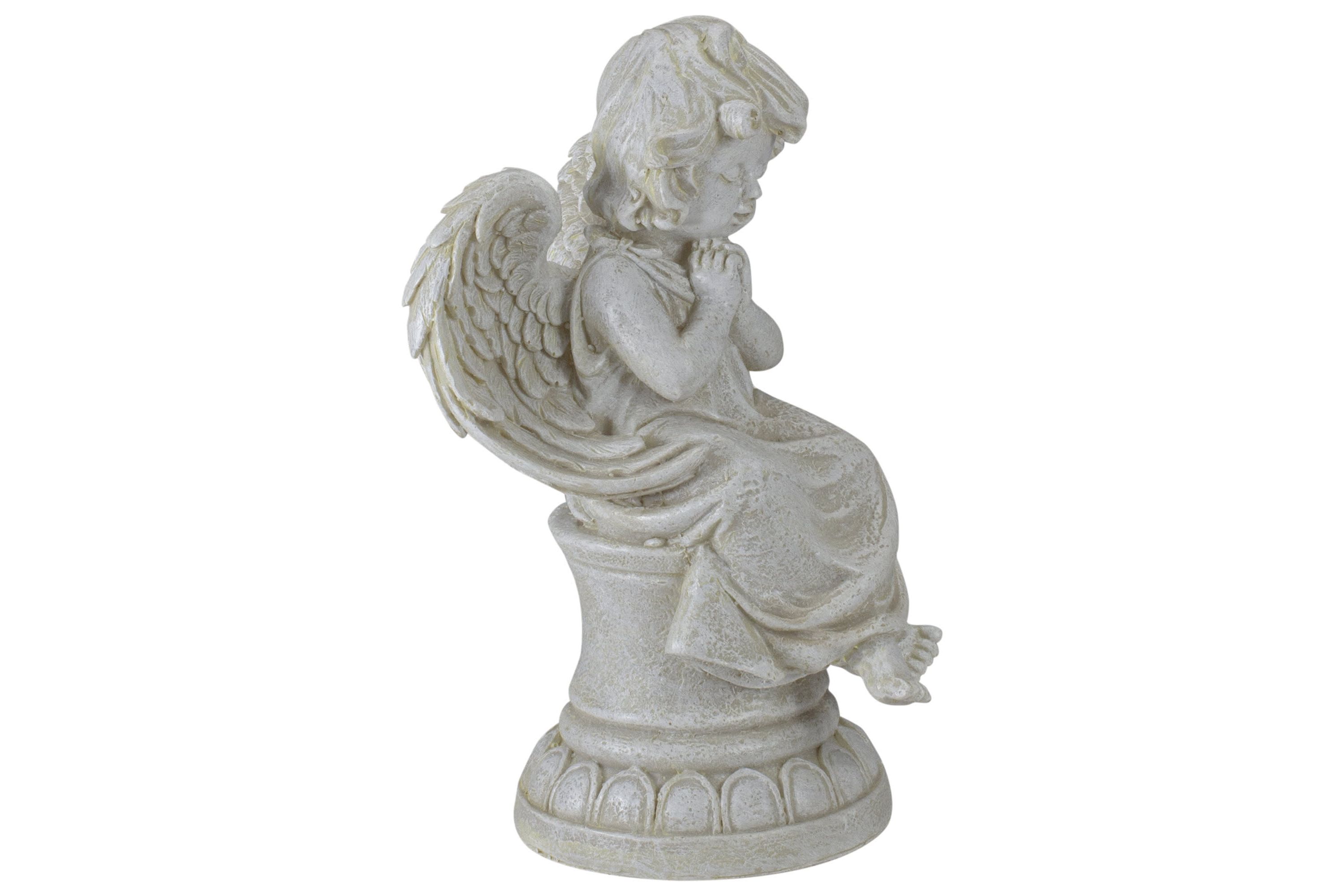 9" Ivory Praying Angel on Pedestal Outdoor Garden Statue