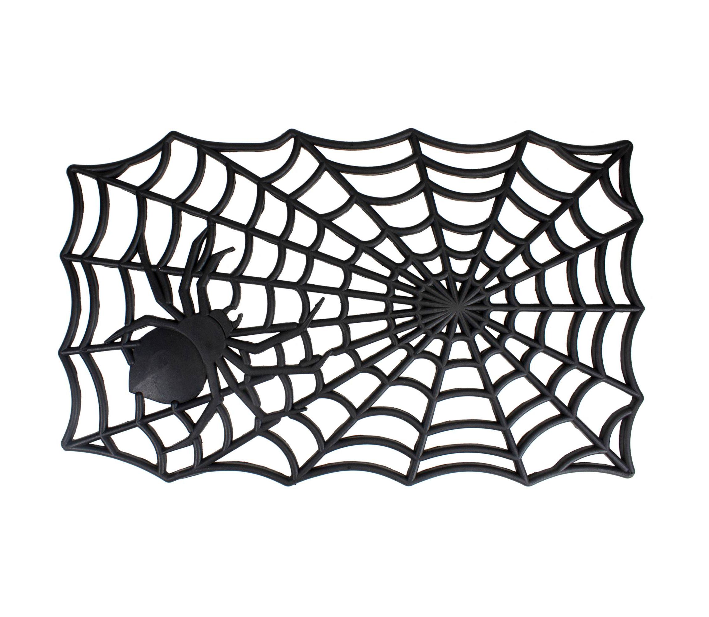 Black Spider Web Rectangular Halloween Doormat 18" x 30"