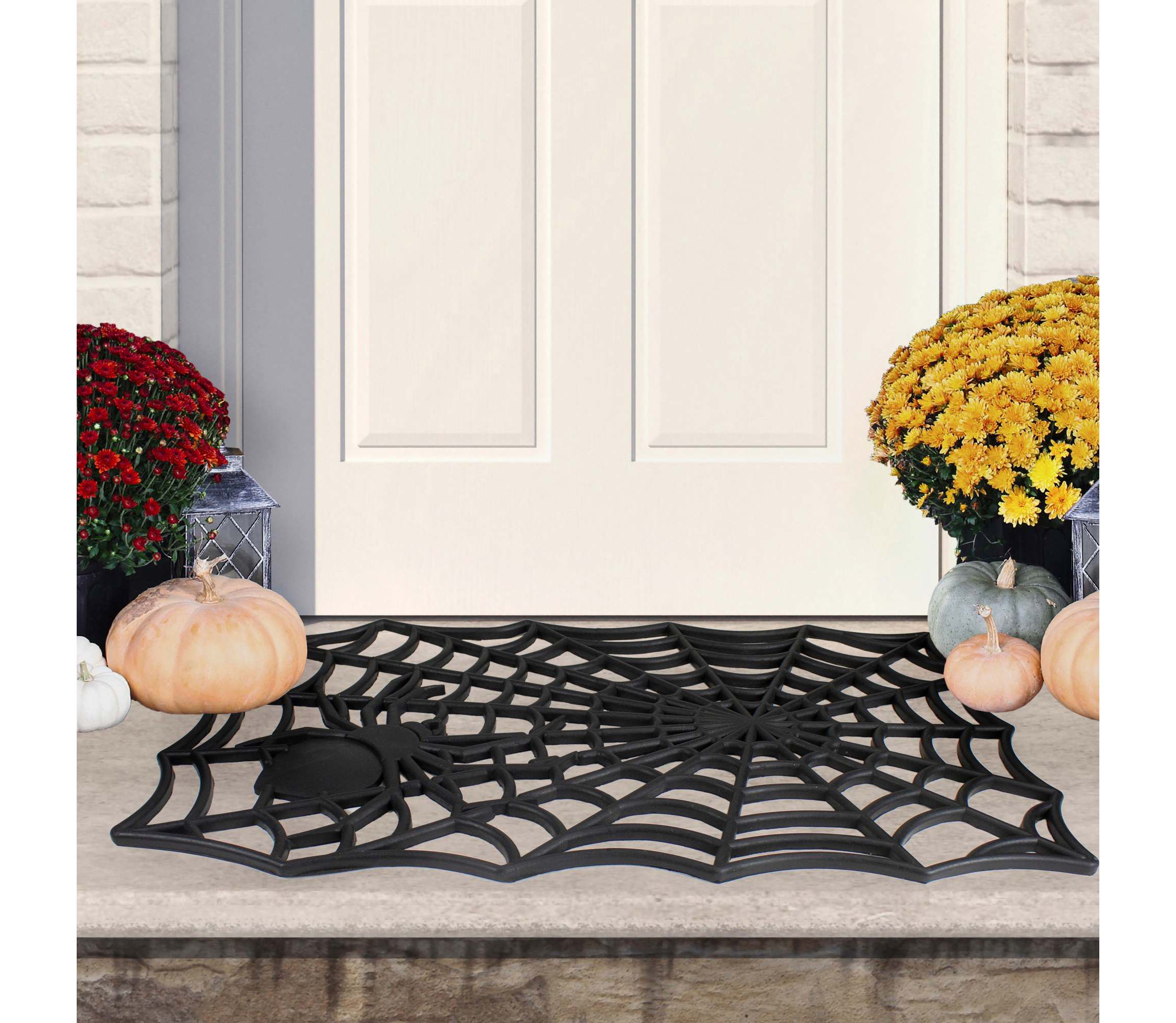 Black Spider Web Rectangular Halloween Doormat 18" x 30"