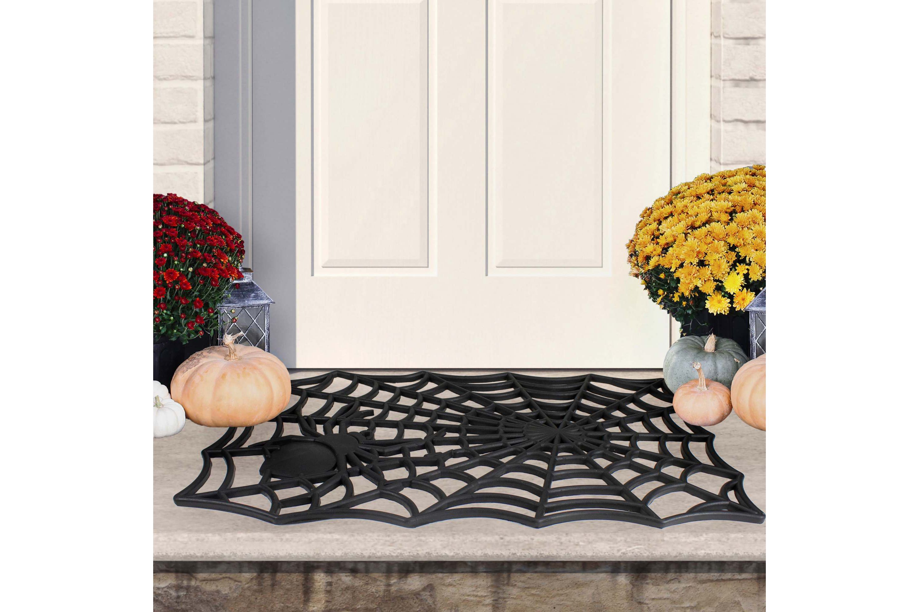 Black Spider Web Rectangular Halloween Doormat 18" x 30"
