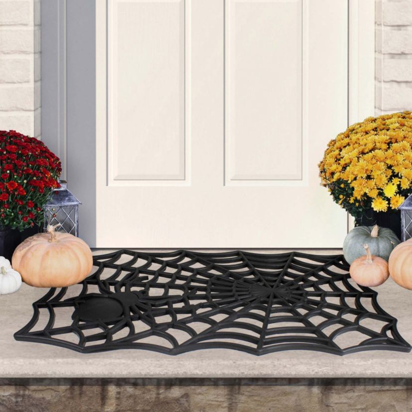 Black Spider Web Rectangular Halloween Doormat 18" x 30"