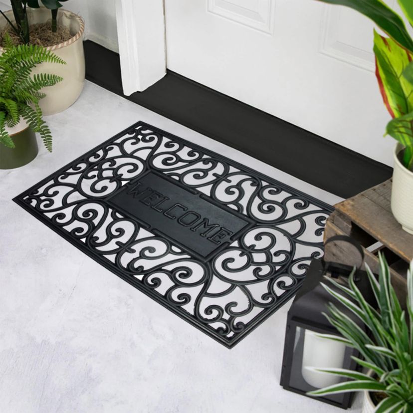 Black Scroll "Welcome" Door Mat 18" x 30"