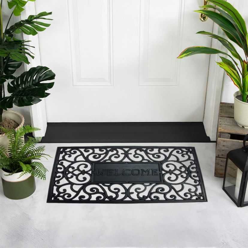 Black Scroll "Welcome" Door Mat 18" x 30"