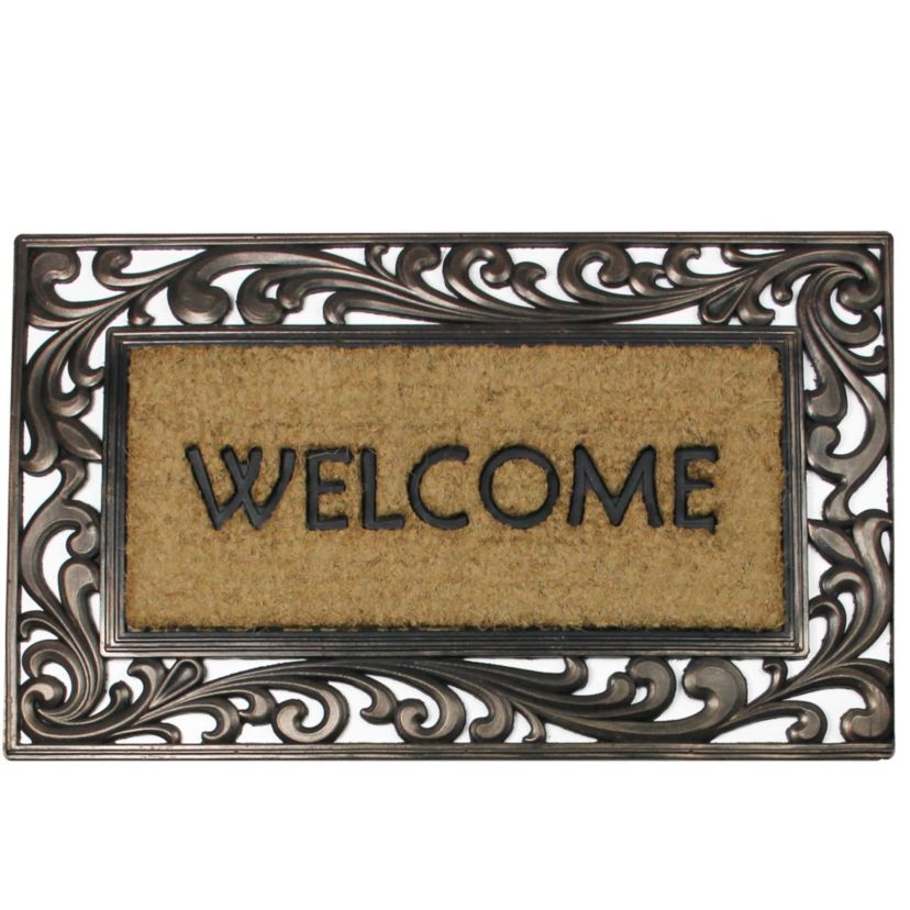 Natural Coir Welcome with Scroll Design Outdoor Doormat 18" x 30"