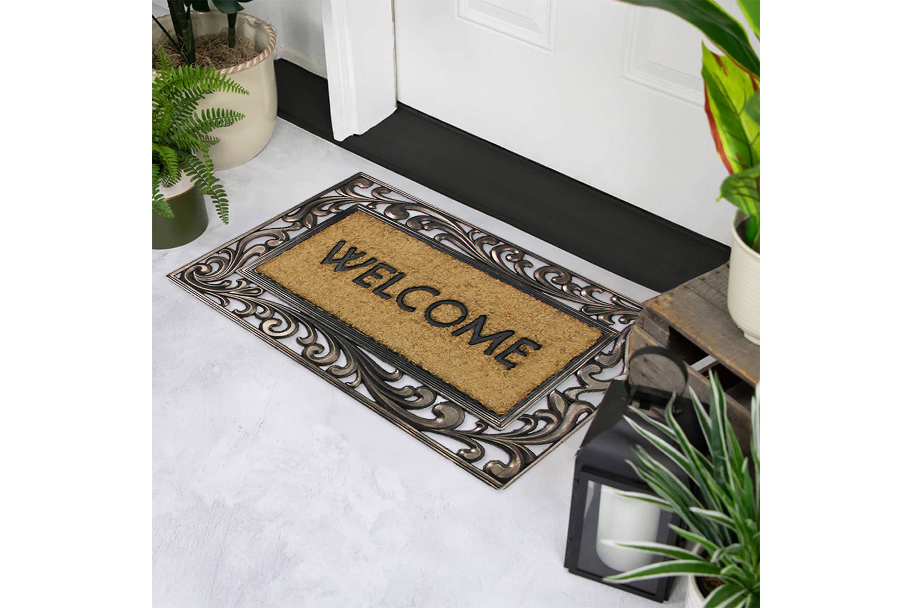 Natural Coir Welcome with Scroll Design Outdoor Doormat 18" x 30"