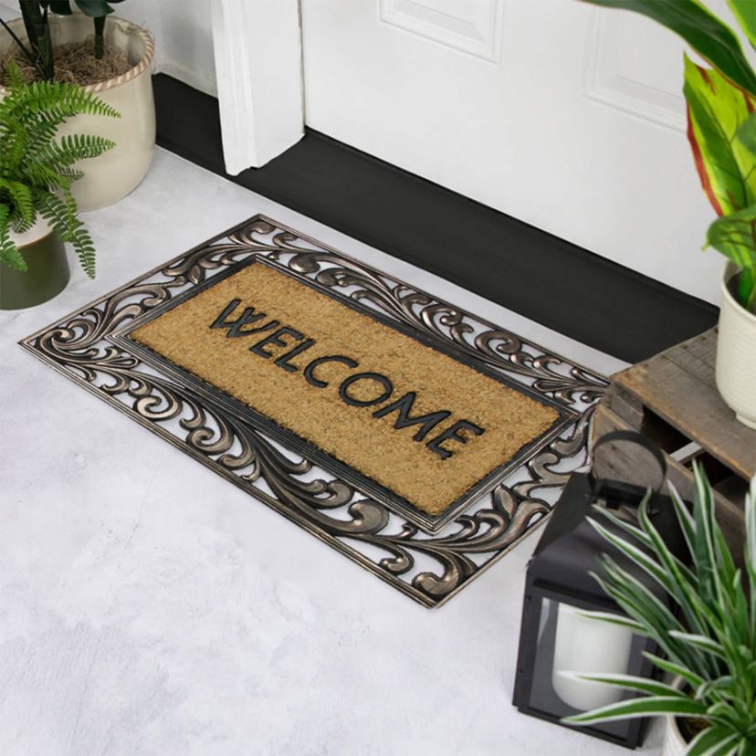 Natural Coir Welcome with Scroll Design Outdoor Doormat 18" x 30"