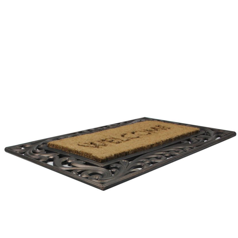Natural Coir Welcome with Scroll Design Outdoor Doormat 18" x 30"