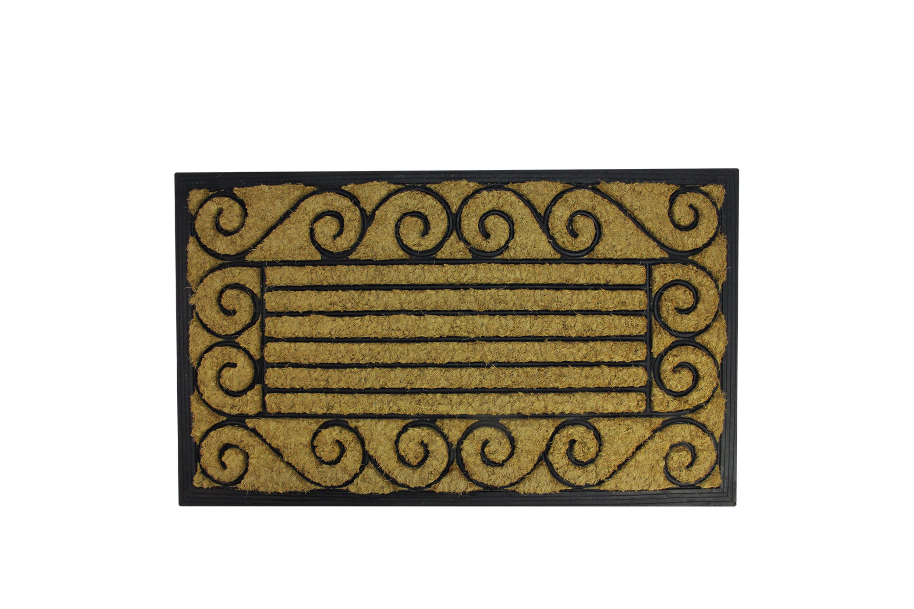 Natural Coir Stripes and Scrolls Outdoor Doormat 18" x 30"