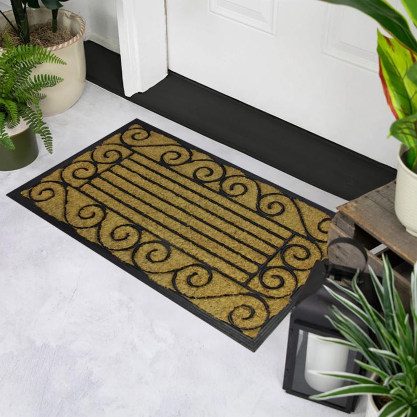 Natural Coir Stripes and Scrolls Outdoor Doormat 18" x 30"