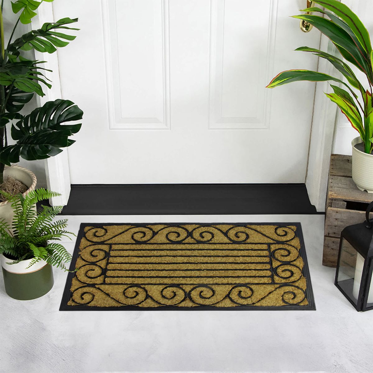 Natural Coir Stripes and Scrolls Outdoor Doormat 18" x 30"