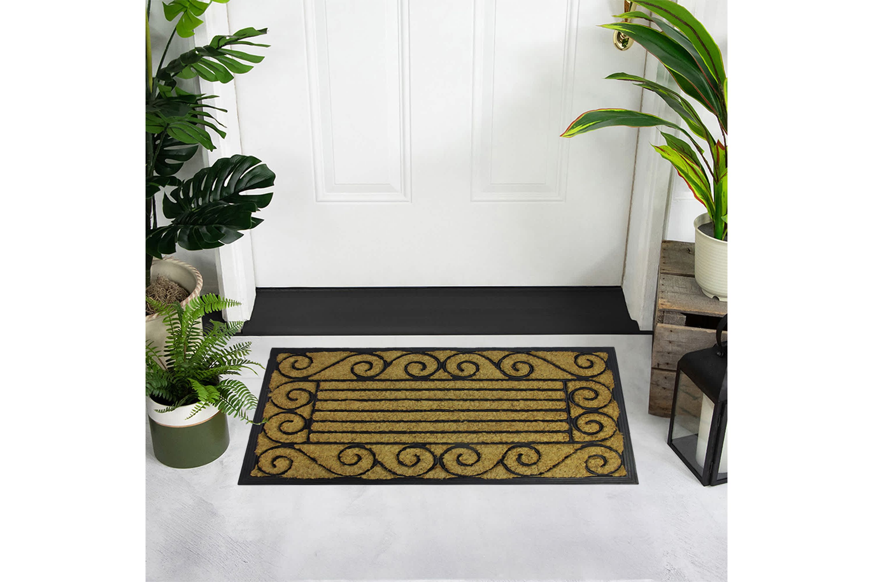 Natural Coir Stripes and Scrolls Outdoor Doormat 18" x 30"