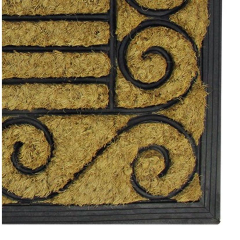 Natural Coir Stripes and Scrolls Outdoor Doormat 18" x 30"