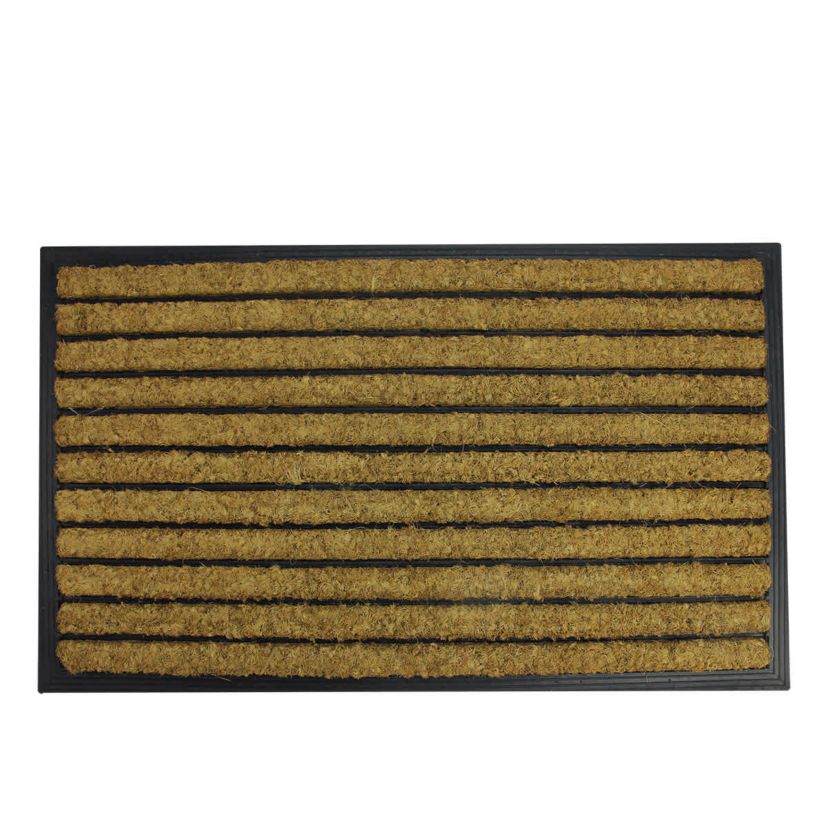 Black and Brown Striped Non-Skid Outdoor Rectangular Doormat 17.75" x 29.5"