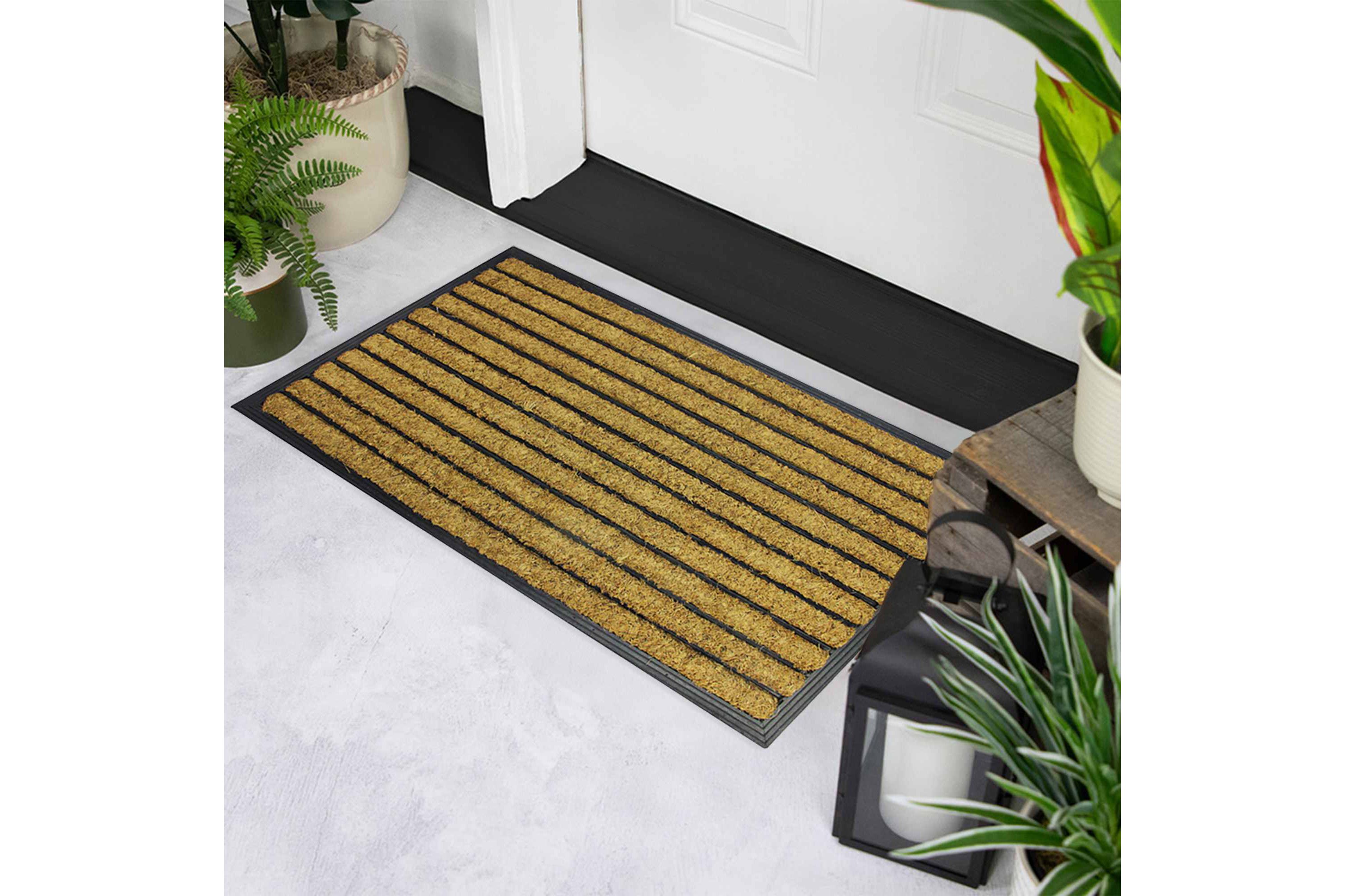 Black and Brown Striped Non-Skid Outdoor Rectangular Doormat 17.75" x 29.5"