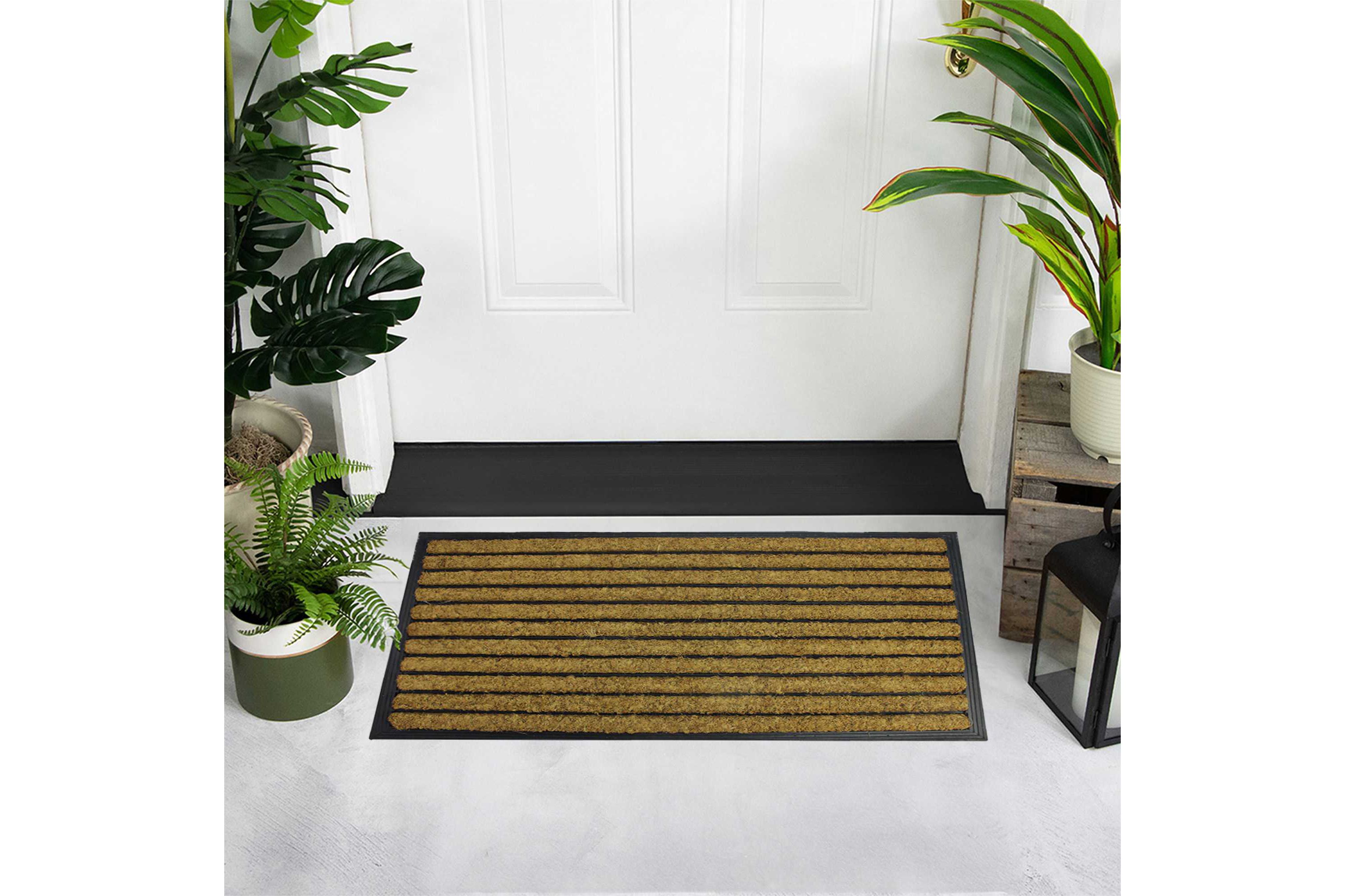 Black and Brown Striped Non-Skid Outdoor Rectangular Doormat 17.75" x 29.5"