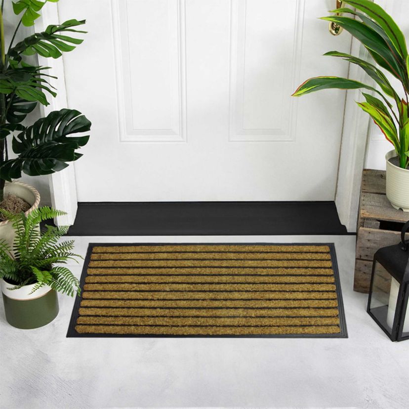 Black and Brown Striped Non-Skid Outdoor Rectangular Doormat 17.75" x 29.5"