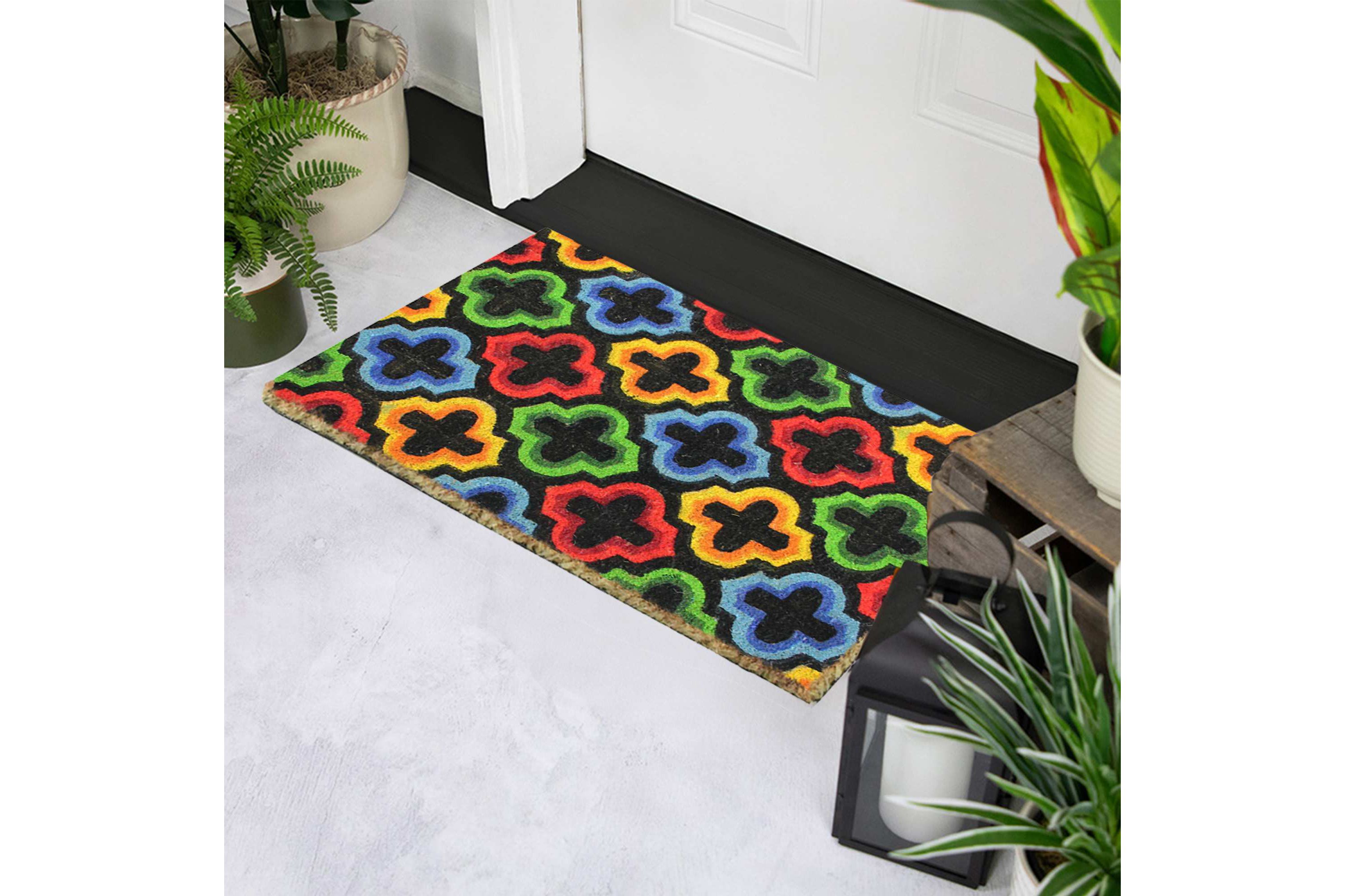 Retro Quatrefoil Design Doormat - 29" x 17" - Multicolor