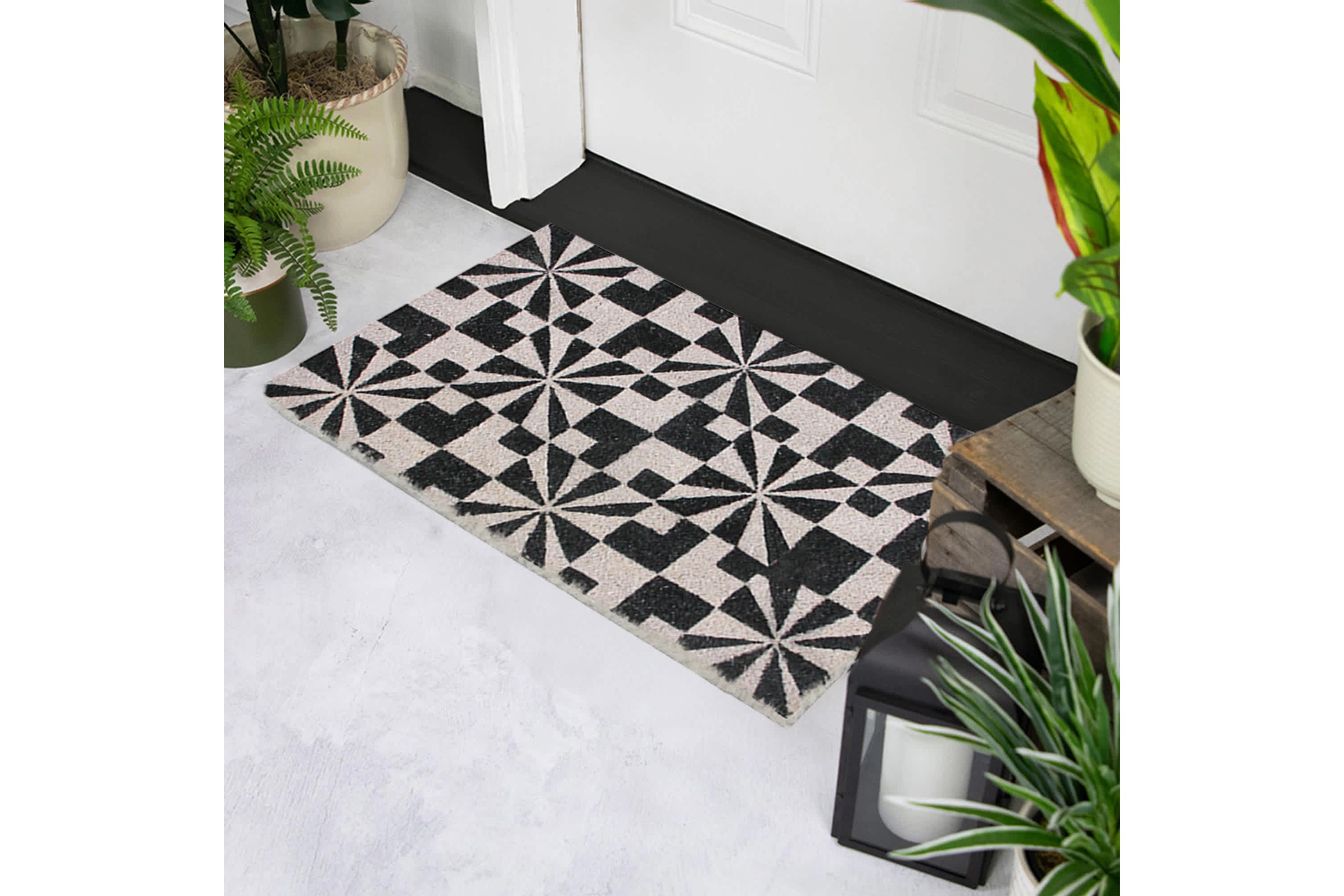 Black and Gray Abstract Rectangular Doormat 18" x 30"