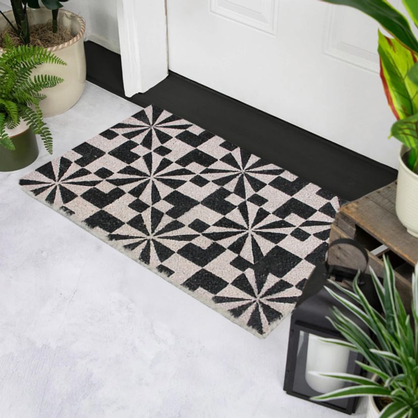 Black and Gray Abstract Rectangular Doormat 18" x 30"