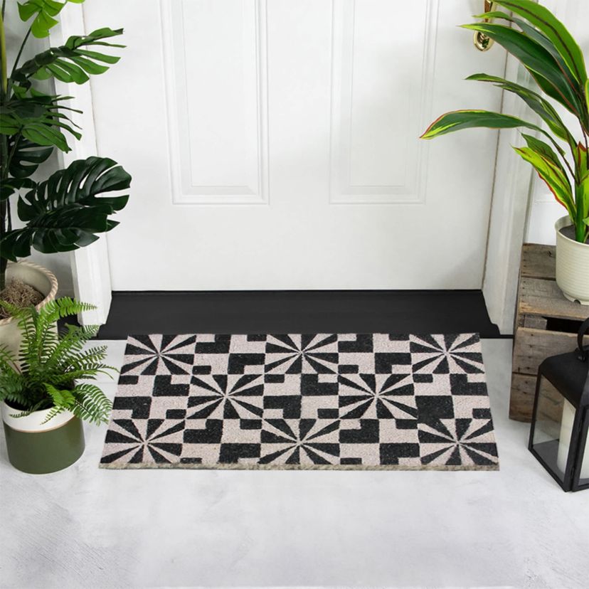 Black and Gray Abstract Rectangular Doormat 18" x 30"