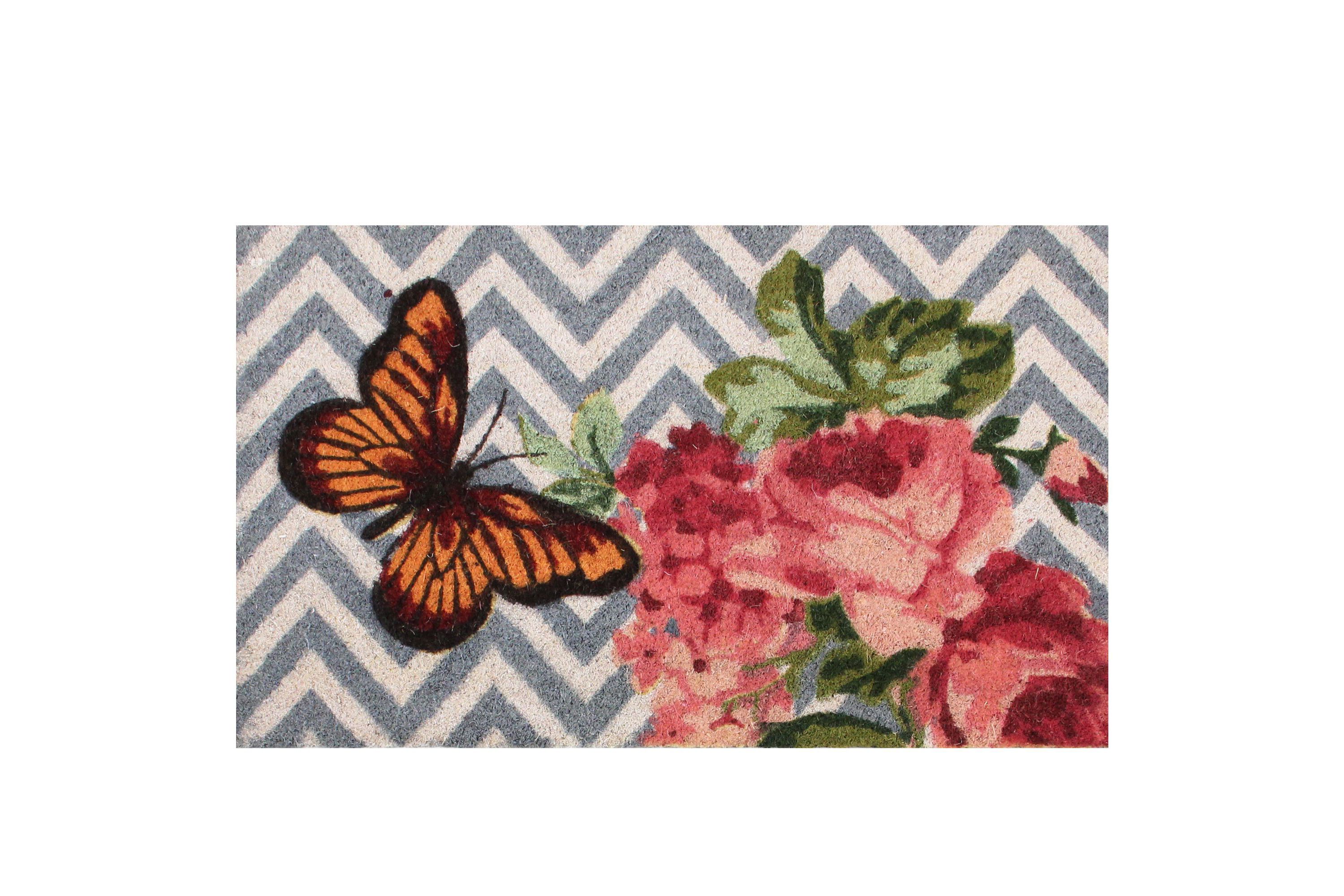 Coir Rose with a Butterfly Chevron Spring Door Mat 18" x 30"