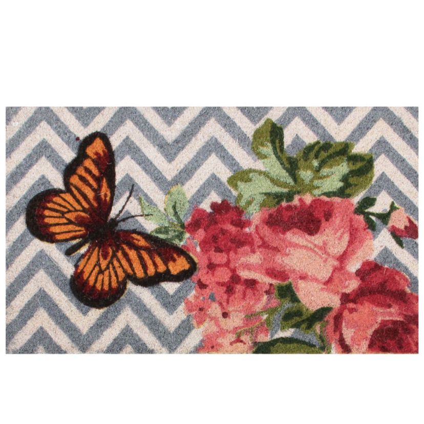 Coir Rose with a Butterfly Chevron Spring Door Mat 18" x 30"