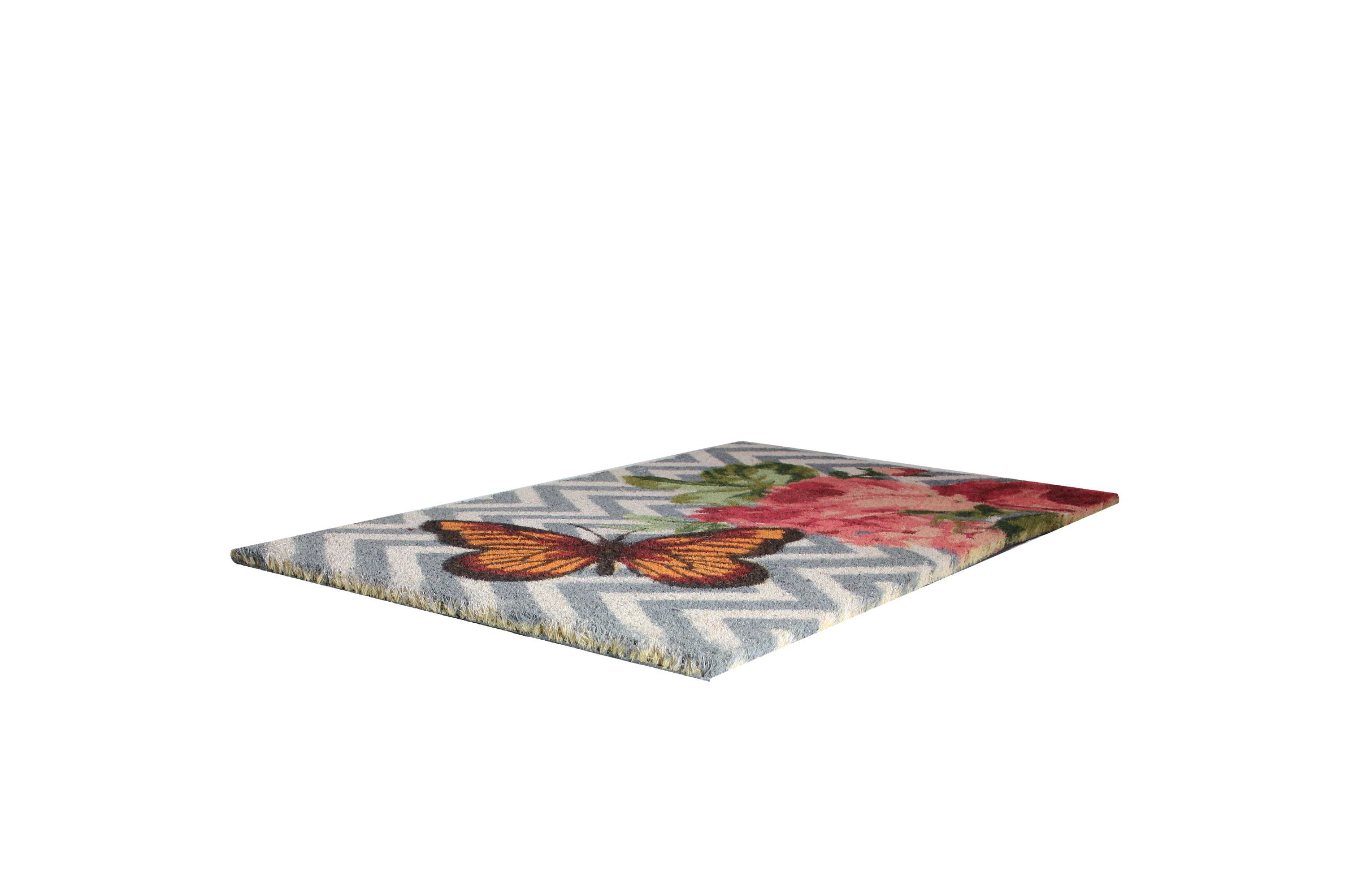 Coir Rose with a Butterfly Chevron Spring Door Mat 18" x 30"