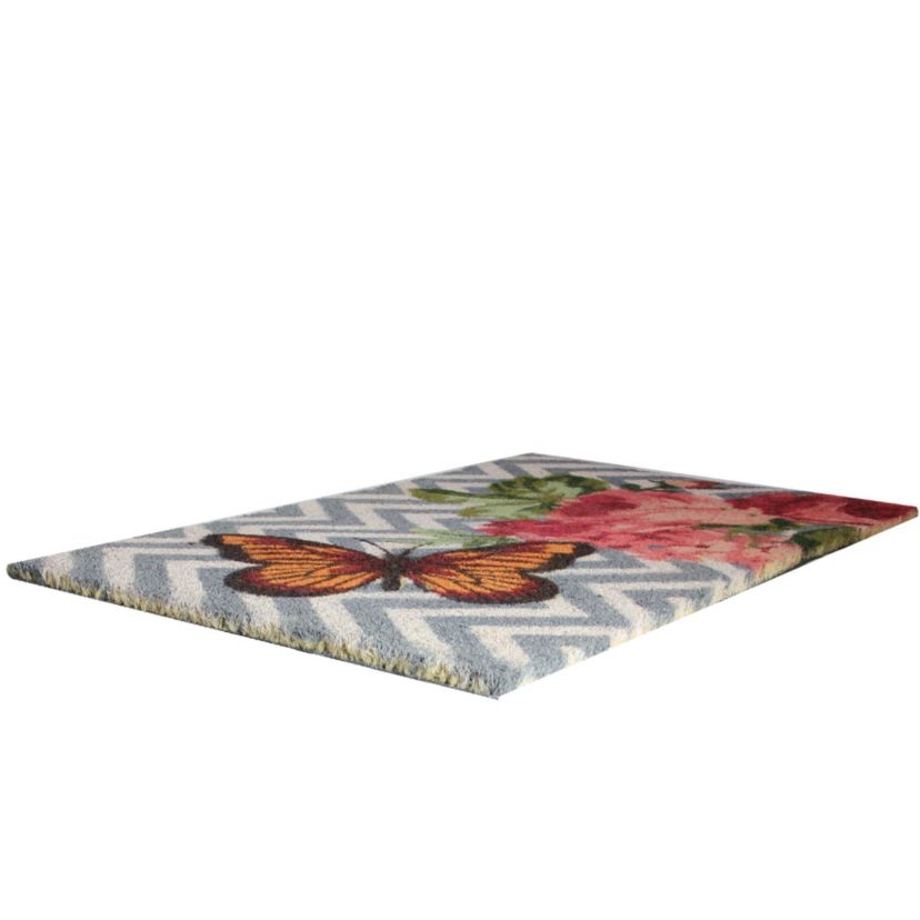 Coir Rose with a Butterfly Chevron Spring Door Mat 18" x 30"